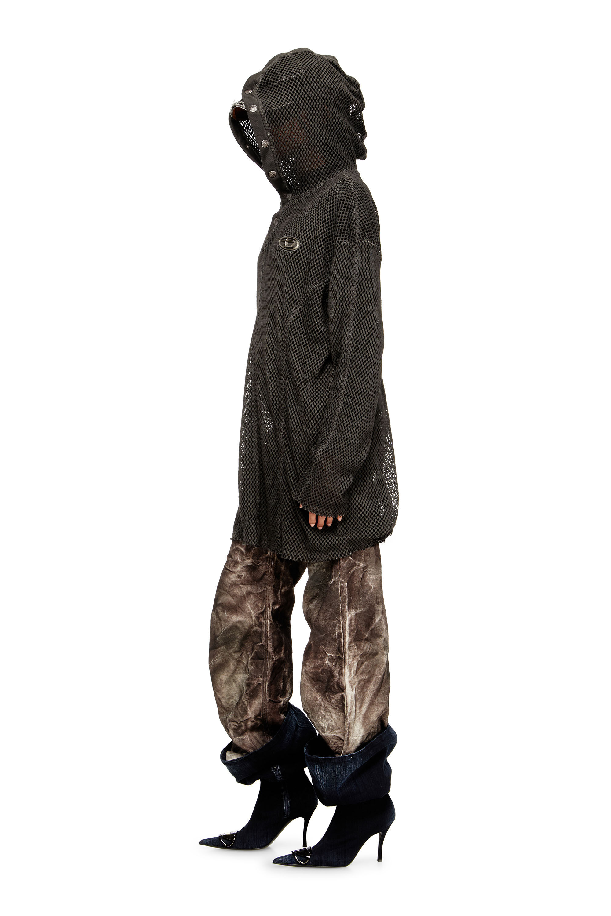 Diesel - S-THUG-FISHNET, Unisex's Fishnet hoodie with full-closure hood in Black - 7