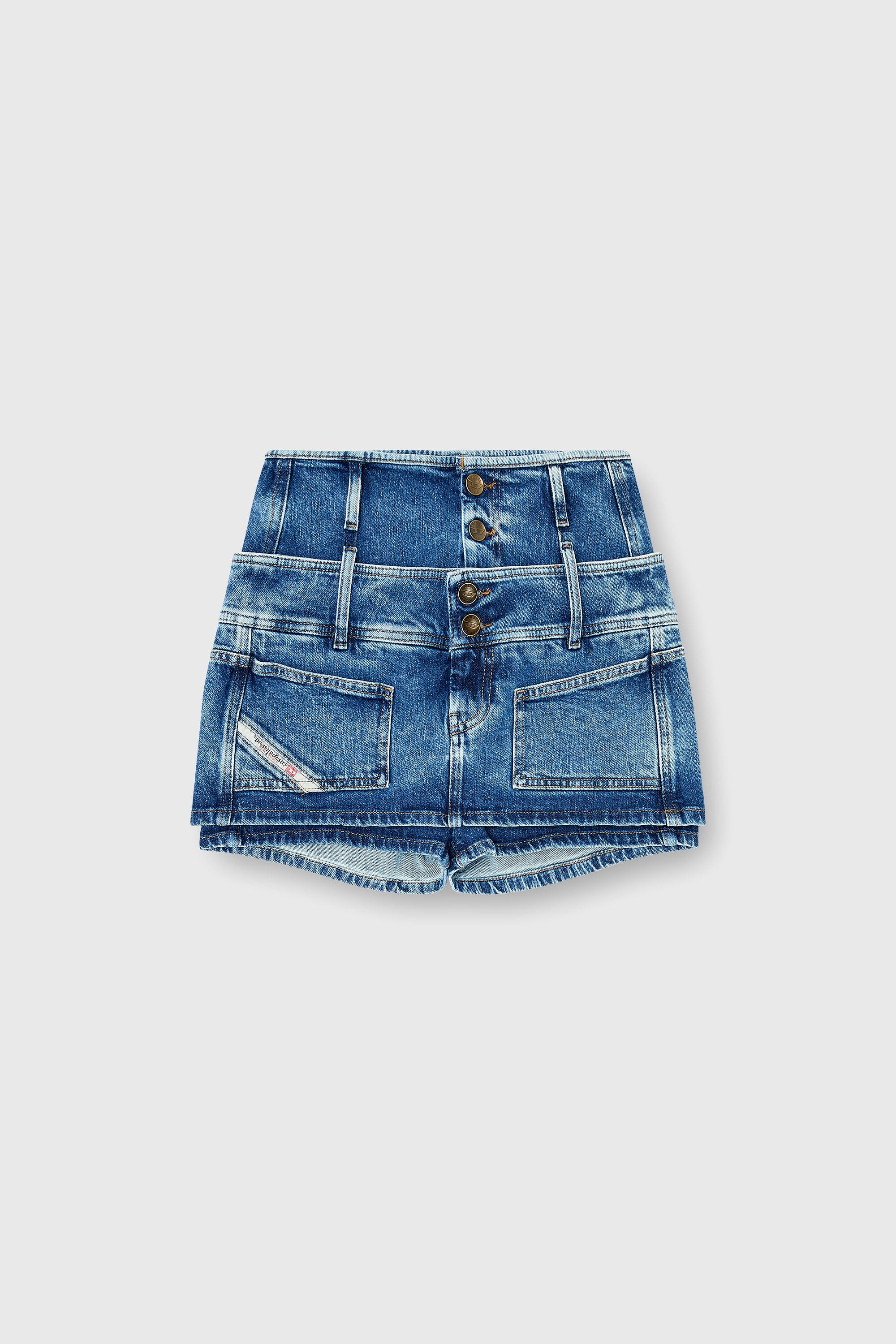 Diesel - DE-CORIVA-S, Woman's Denim mini skort with double waist in Medium blue - 2