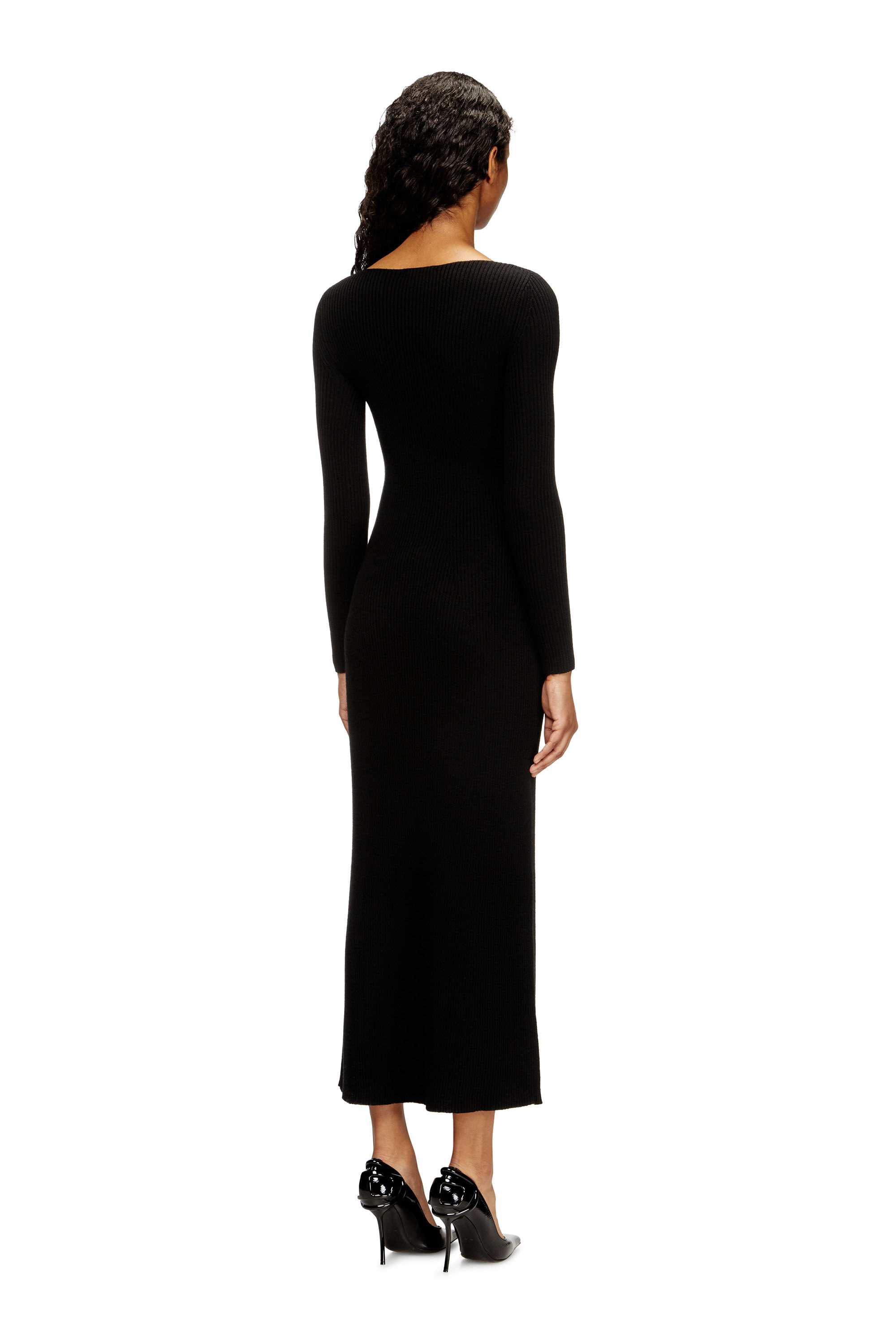 Diesel - M-OLONI, Woman's Midi wool dress with inlay in Black - 4