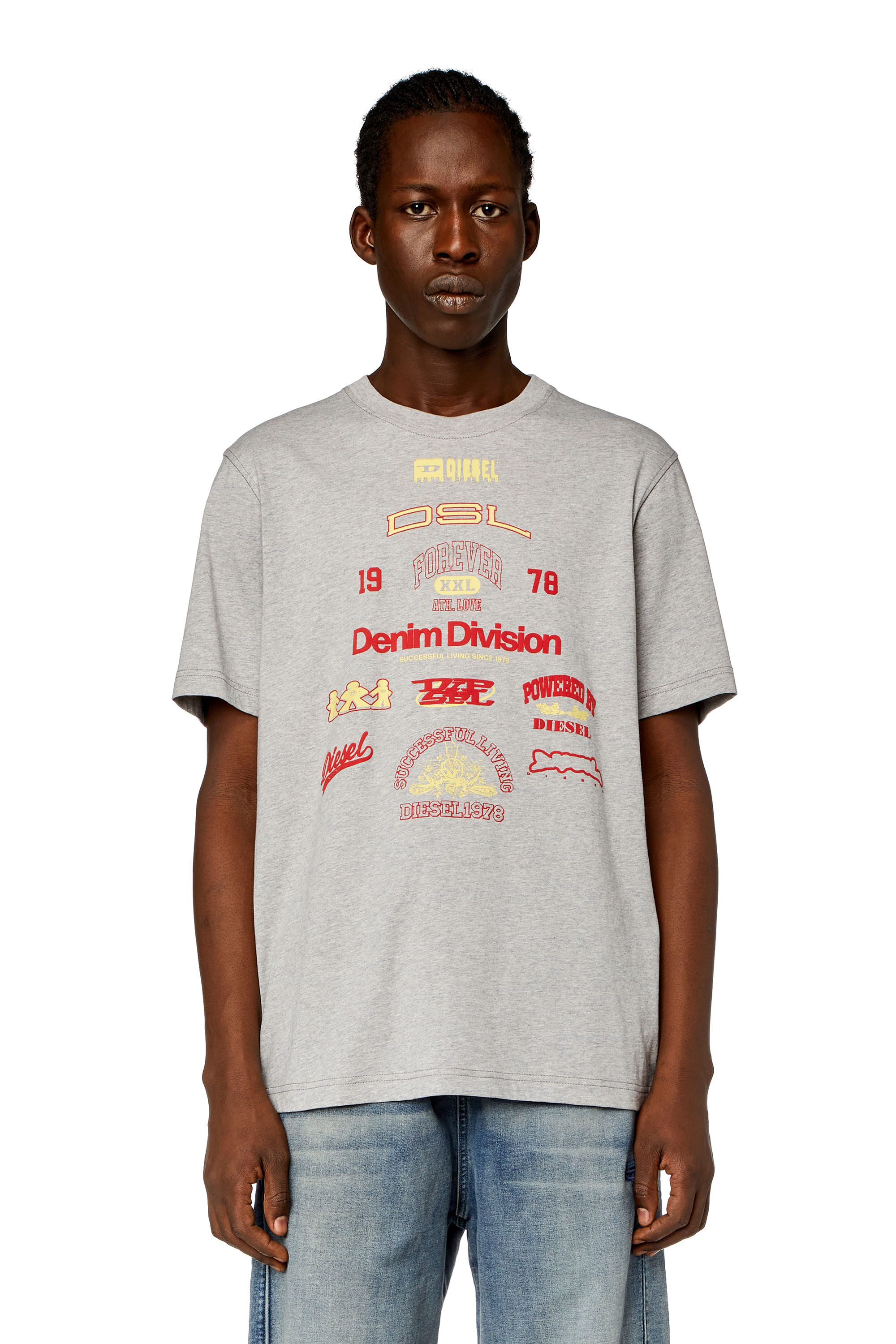 Men's T-shirt with mixed logo prints | Grey | Diesel
