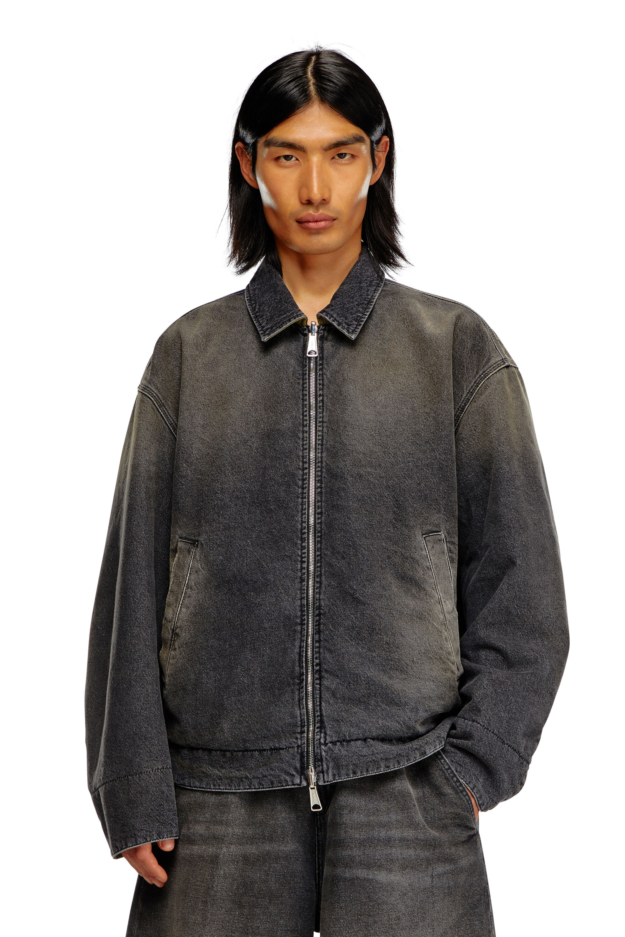 Men s Reversible jacket in denim and nylon Black Diesel