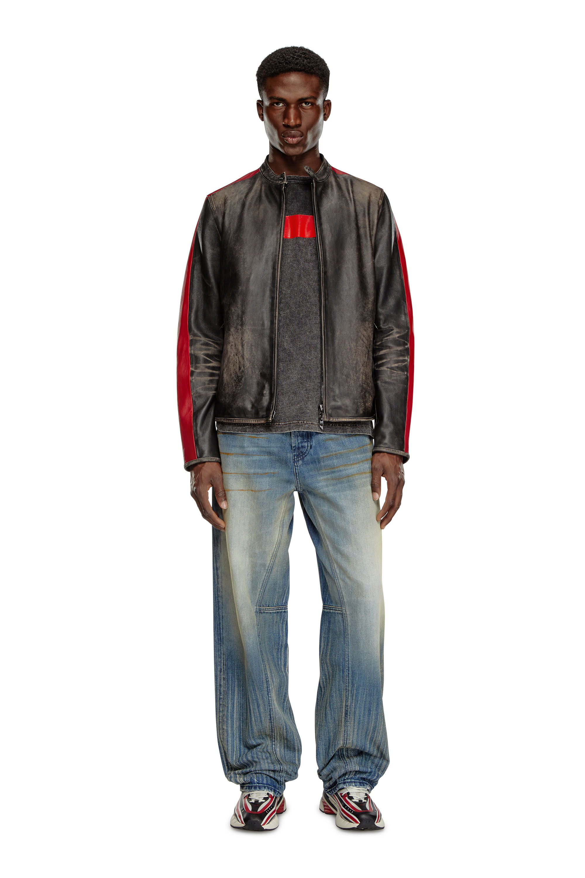 Mens leather jacket with stripes online