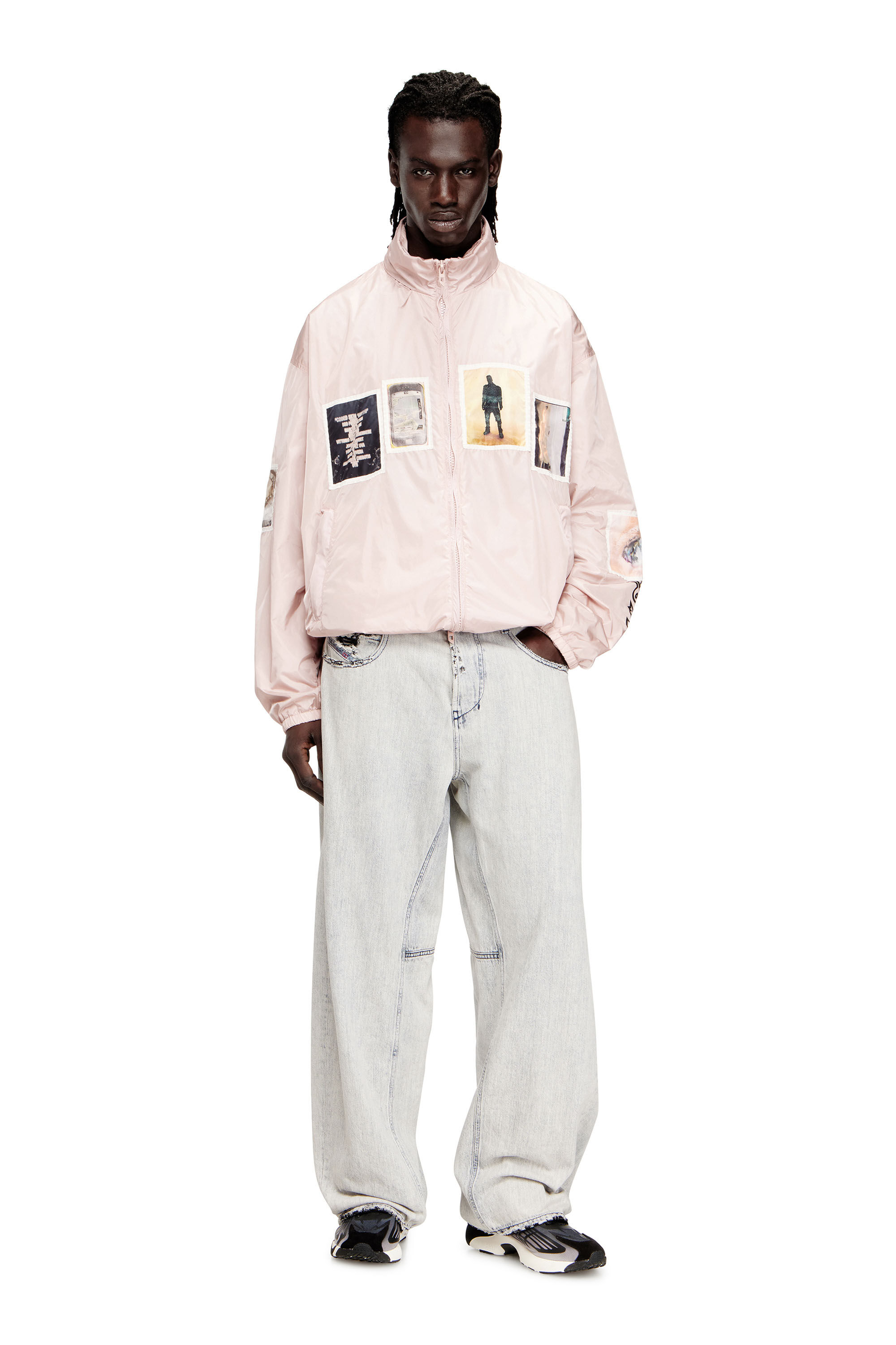 Diesel - J-CLAUS-A-GSBR, Man's Windbreaker with graphic patches in Pink - 1