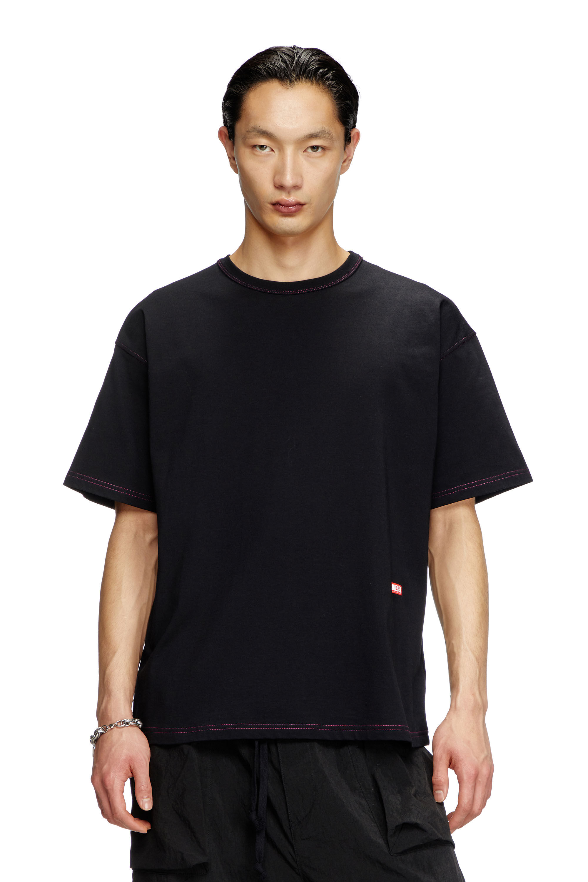 OVERSIZED JACQUARD-PATCH T-SHIRT - BLACK / BLUE
