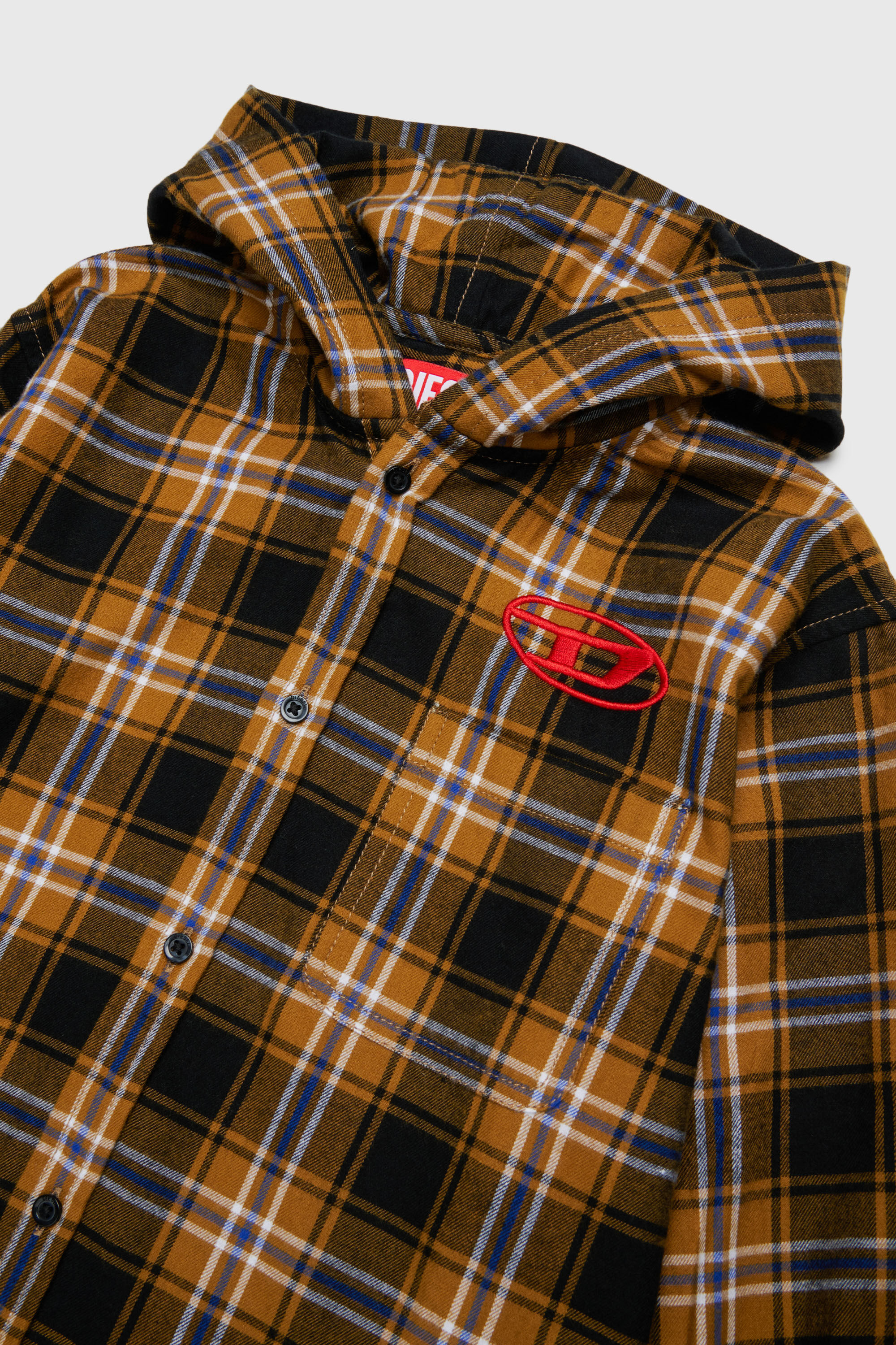 Diesel - CHECK OVER, Man's Hooded check shirt with Oval D embroidery in Brown - 3