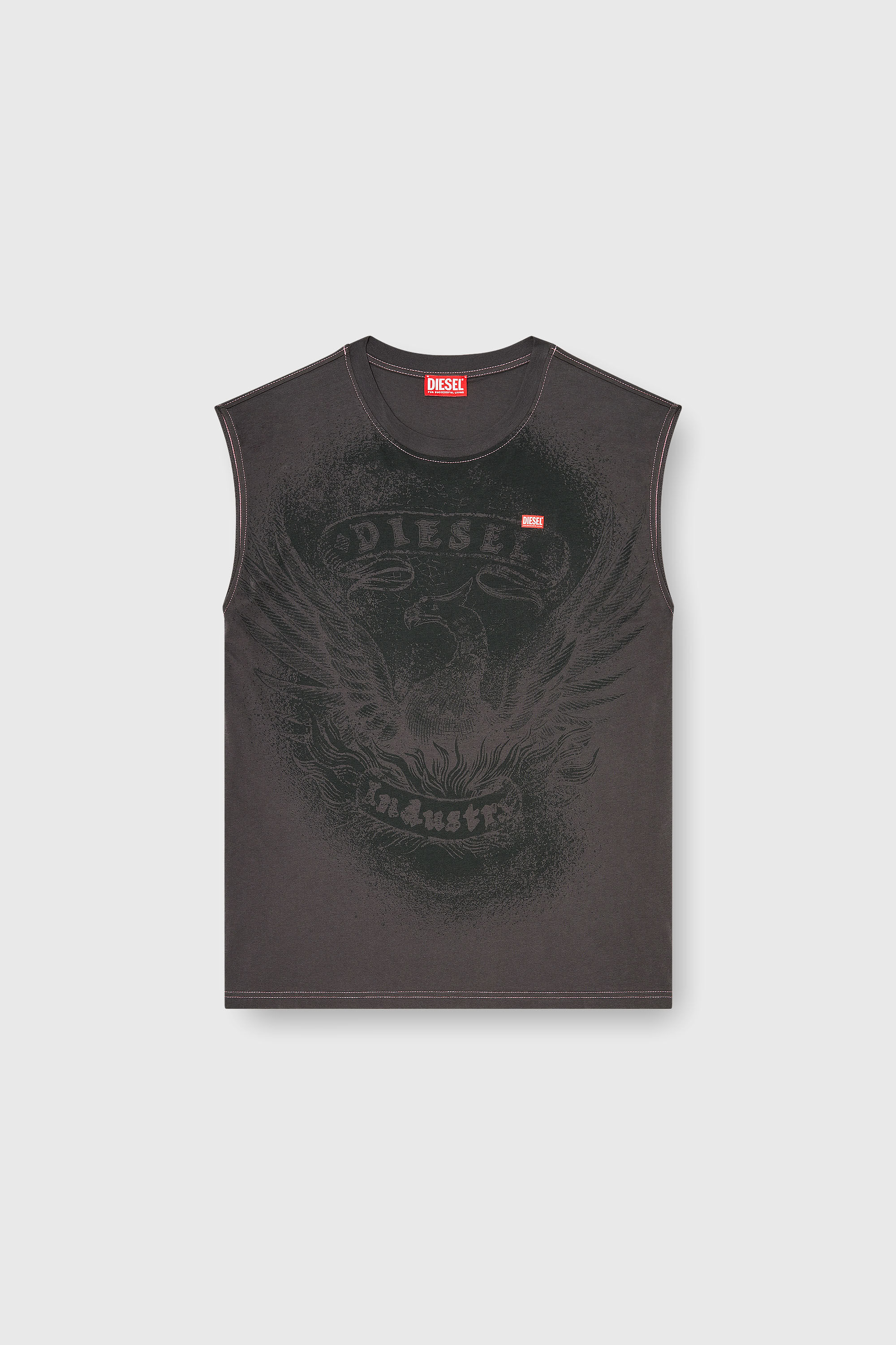 Diesel - T-BOXT-SL-NOTCH, Man's Sleeveless top in cotton with tonal graphic in Dark grey - 2
