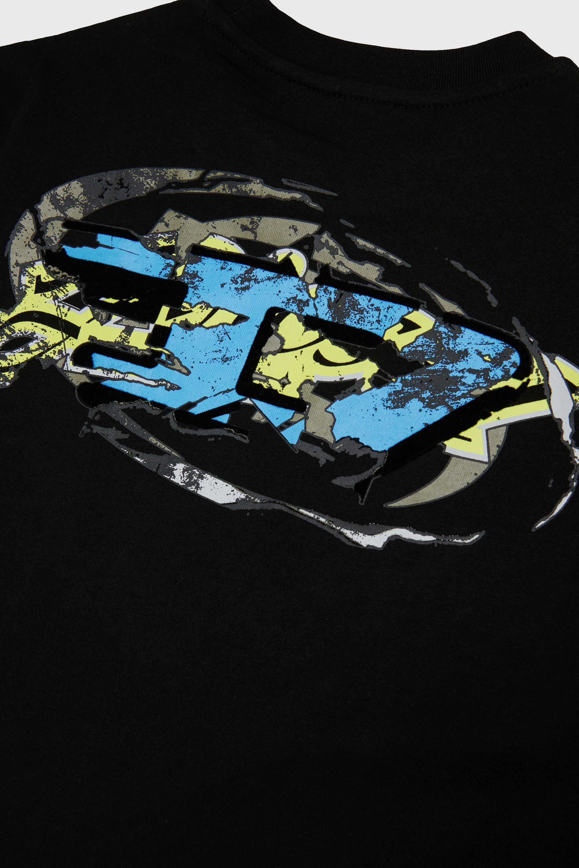 Diesel - TSCRAP OVER, Man's T-shirt with Oval D embroidery and flock print in Black - 4