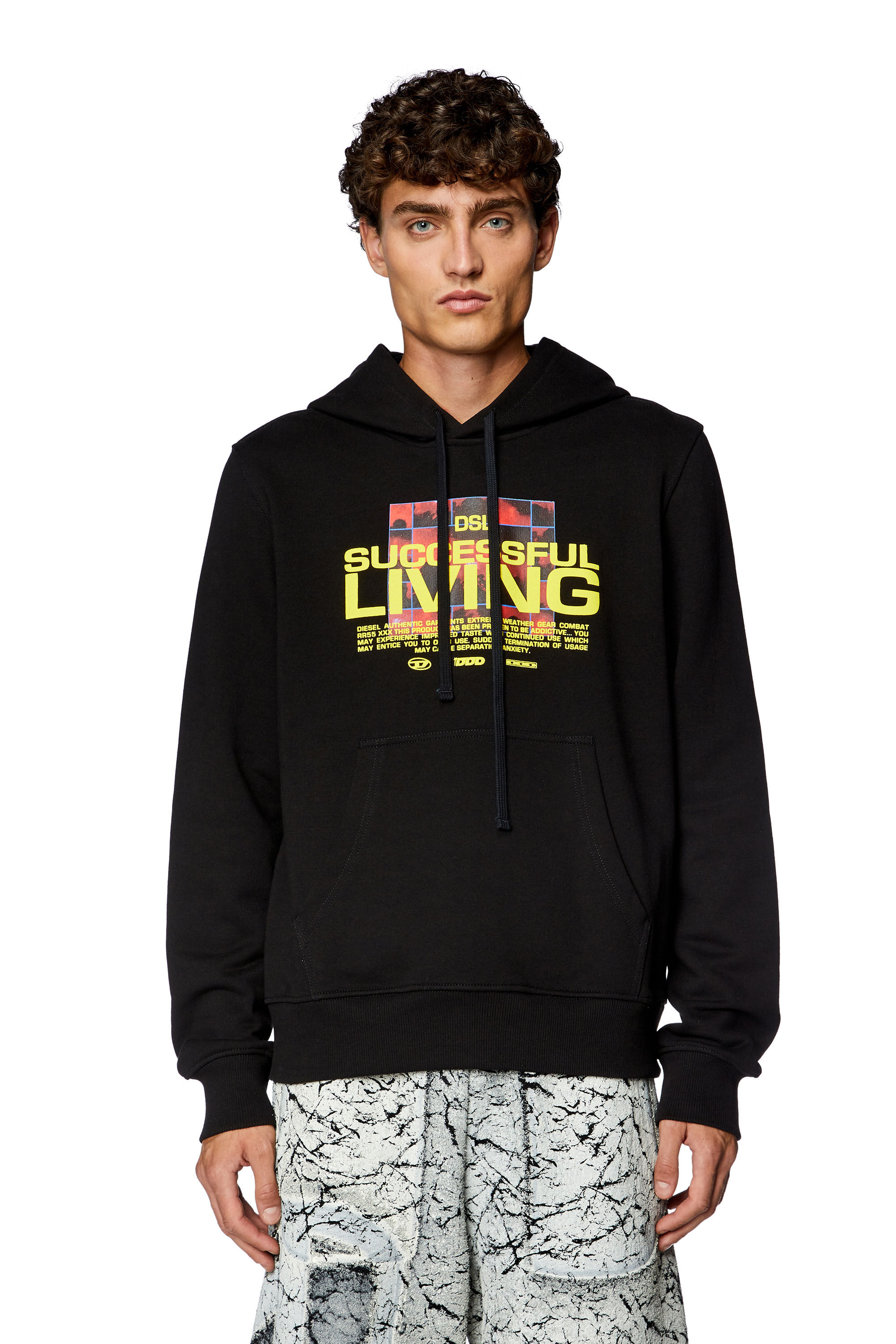 Men's Hoodie with puffy lettering | Black | Diesel