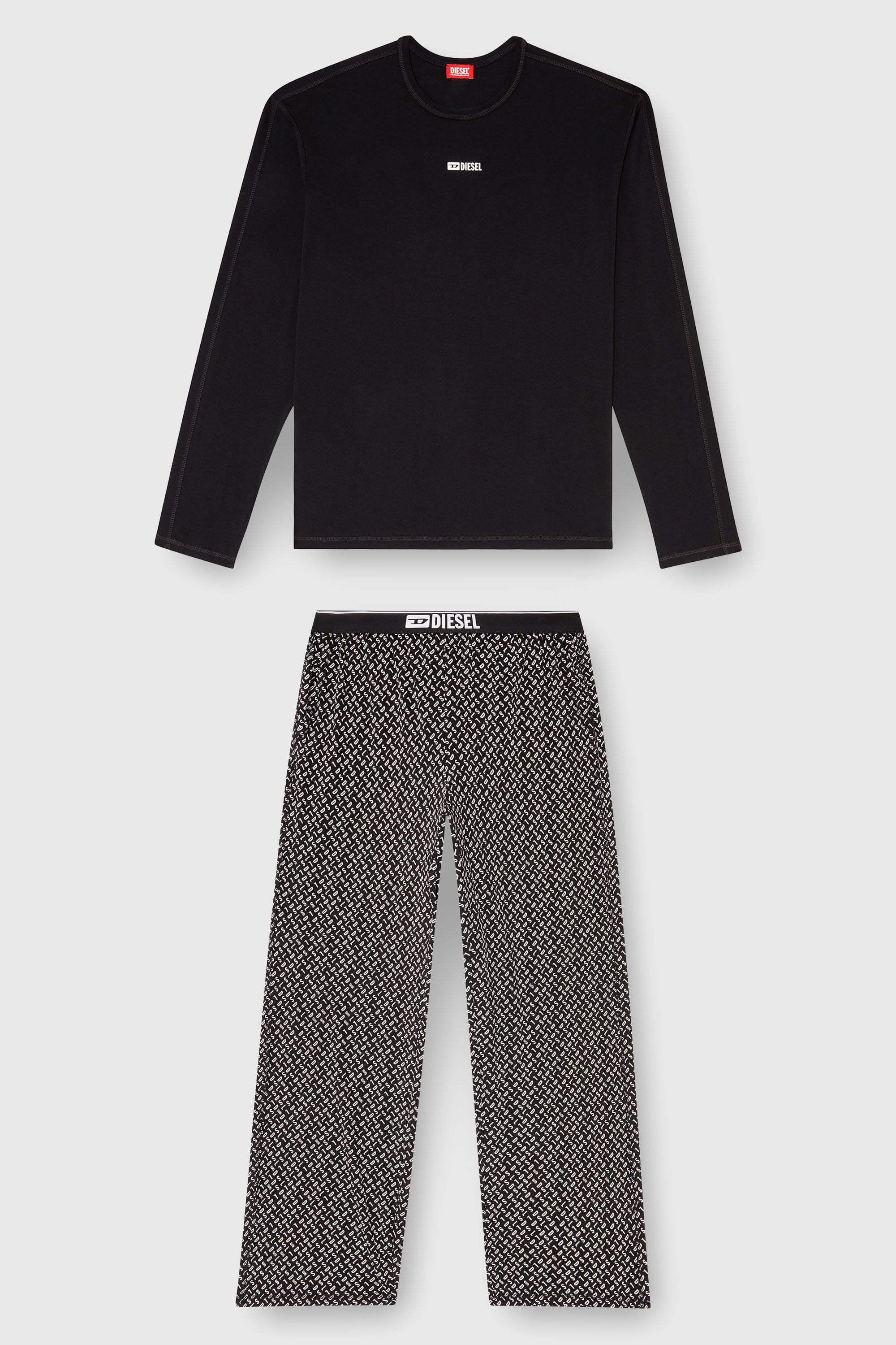 Diesel - SET-NOLAN-D-BOX, Man's Pyjama set in cotton with printed bottoms in Black/White - 2
