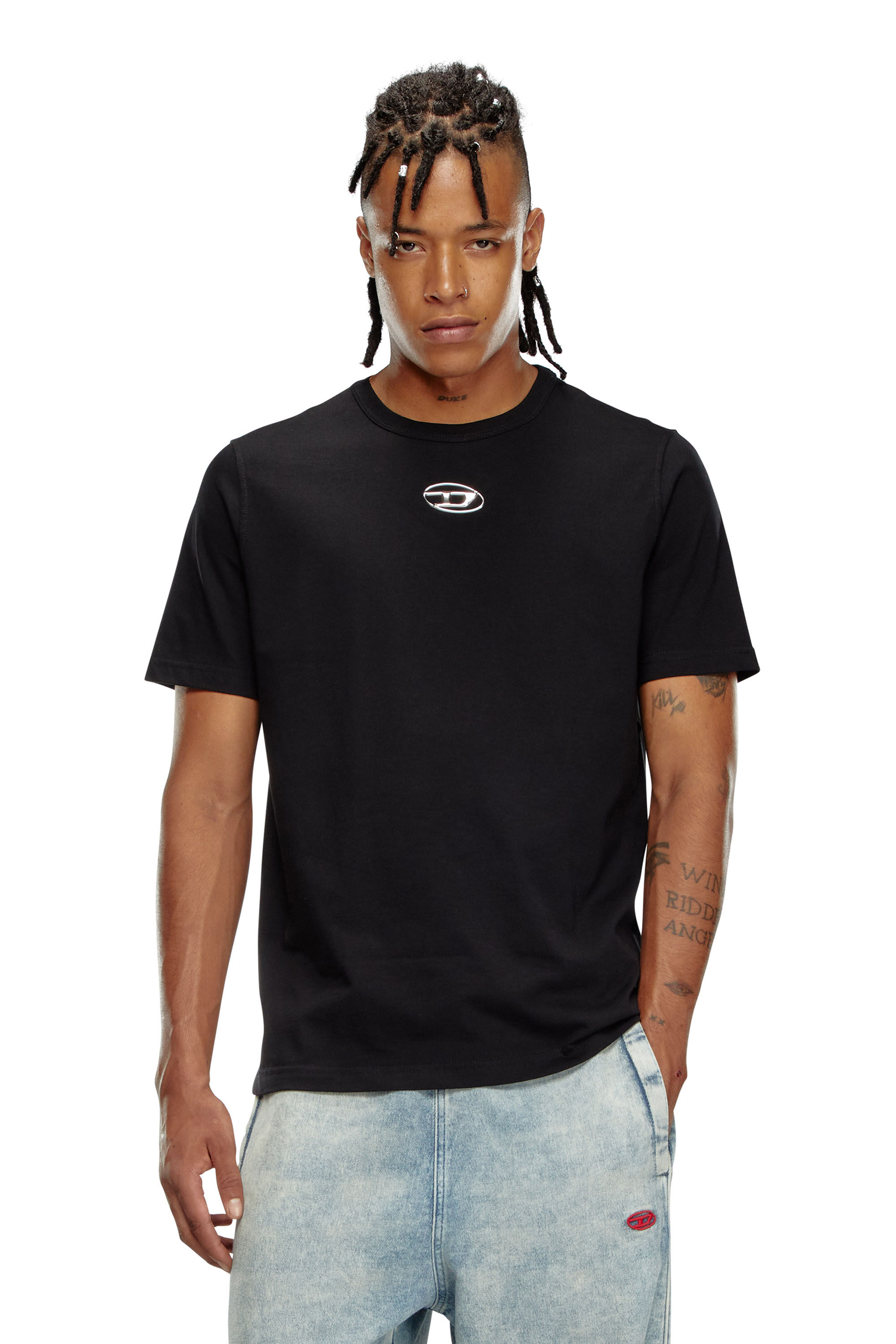 Men's T-shirt with metallic Oval D | Black | Diesel Men's T-shirt with metallic Oval D | Black | Diesel