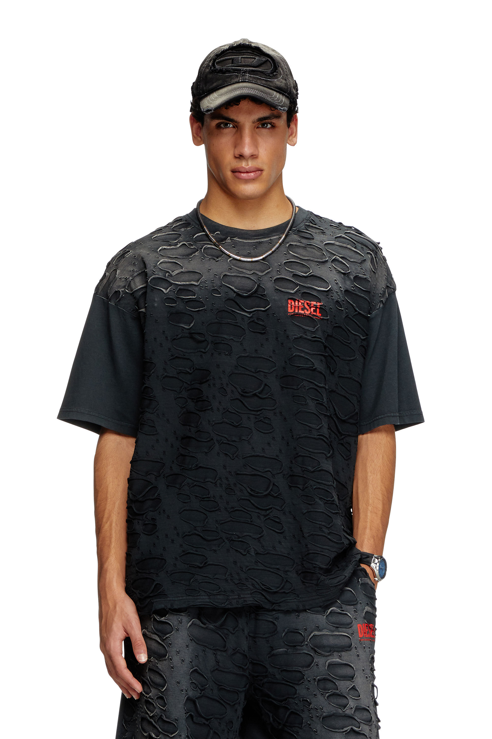Men's T-shirt with hole detail | Black | Diesel