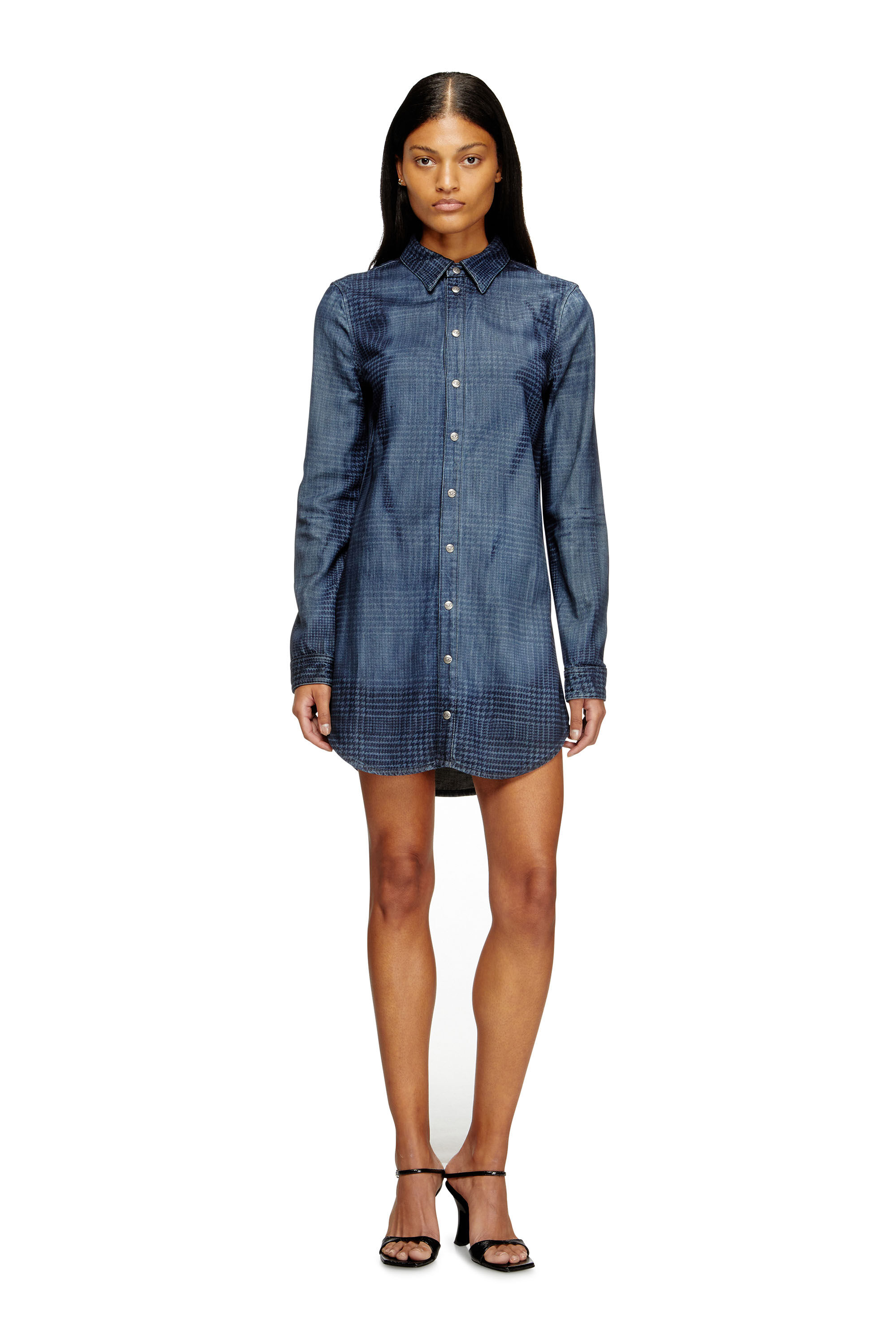 Diesel - DE-EAZY DRESS-S, Woman's Shirt dress in fluid Prince of Wales denim in Blue - 1