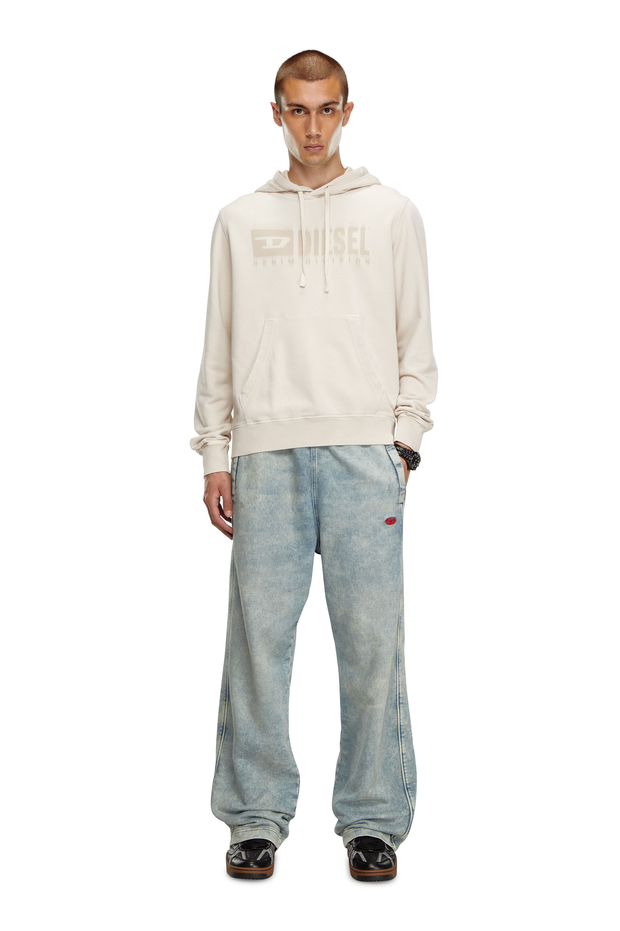 Men's Faded hoodie with Denim Division logo | Beige | Diesel