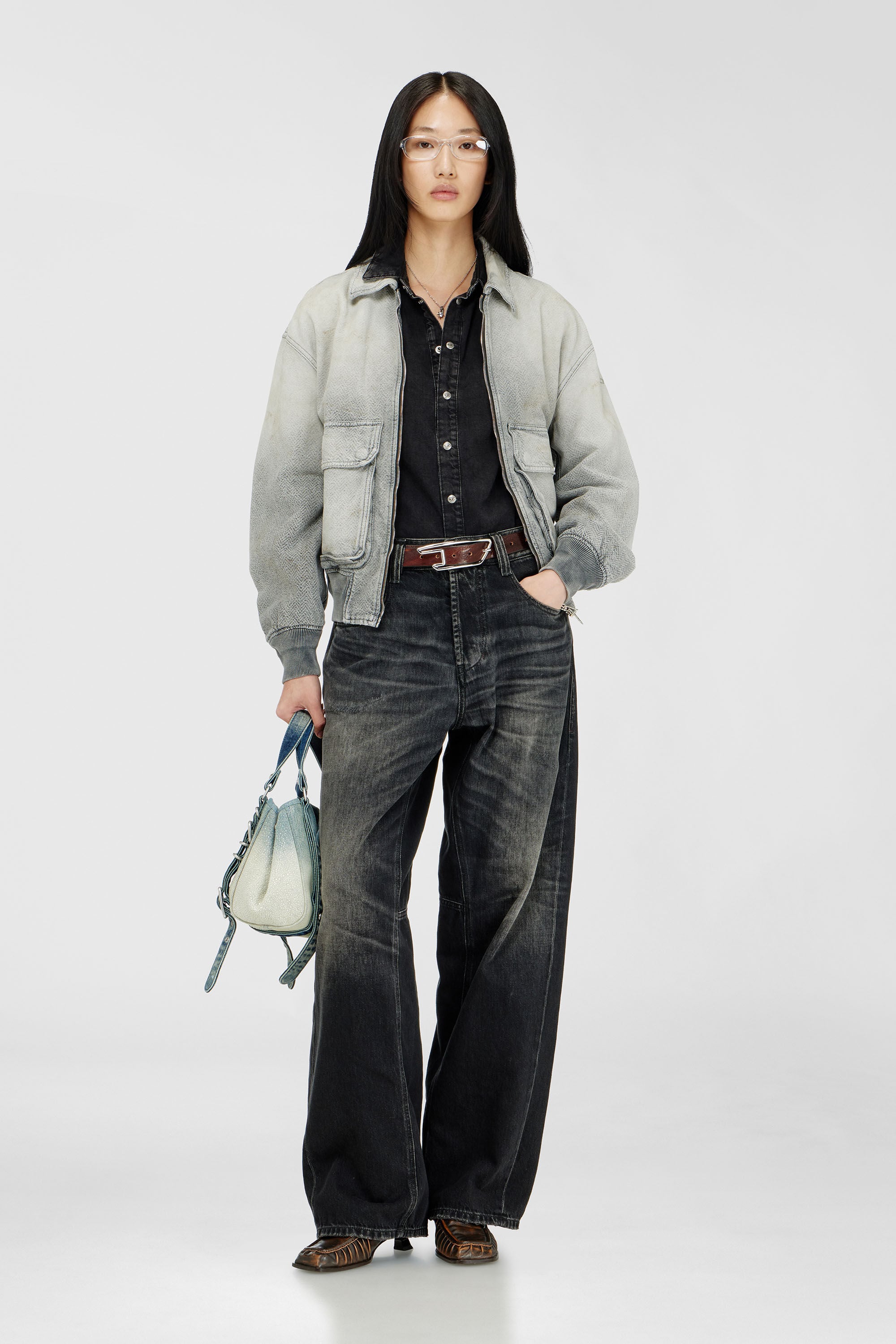 Diesel - D-KURZ, Unisex's Jacket in distressed herringbone denim in Grey - 3