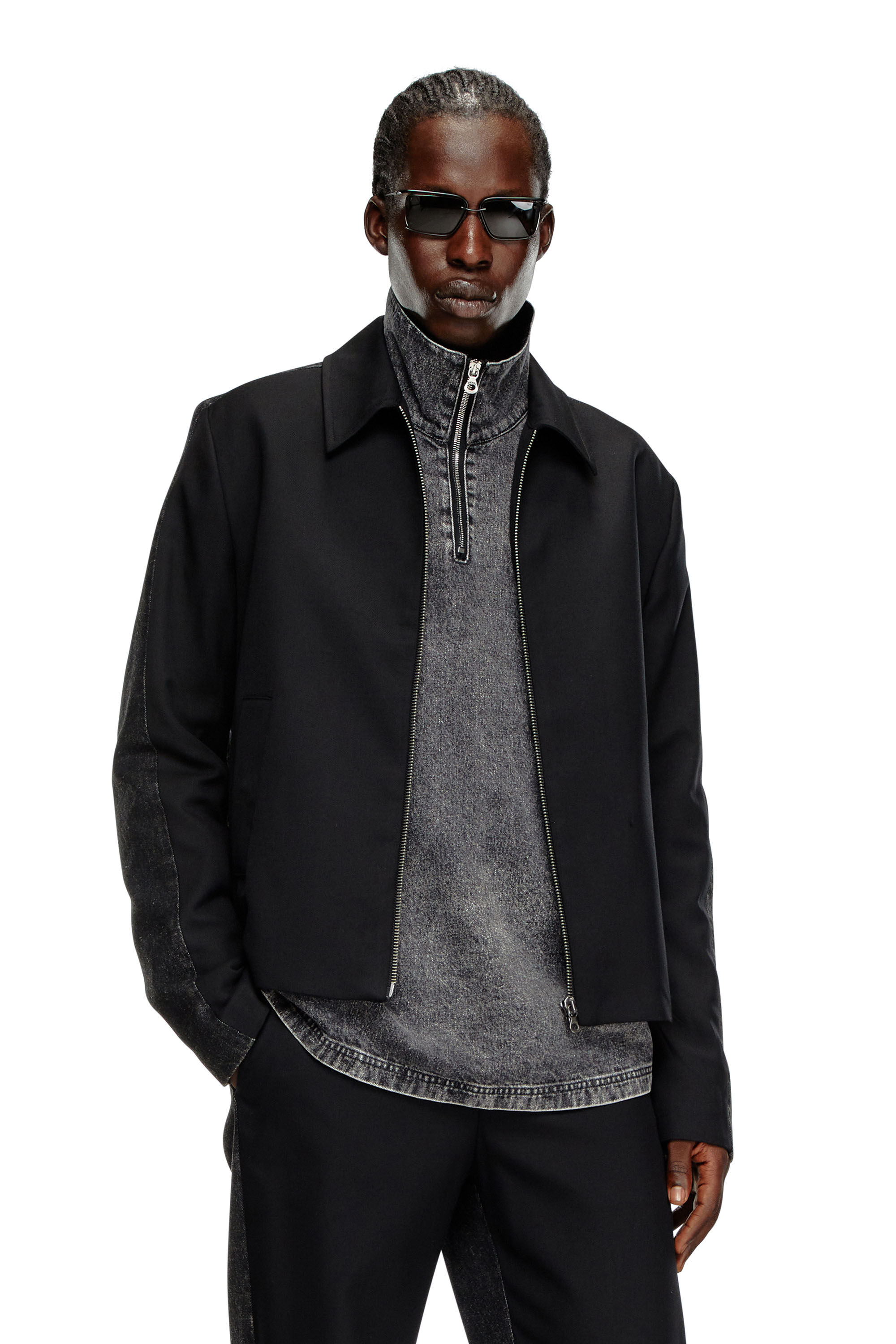 Diesel - J-RHEIN, Man Blouson jacket in wool blend and denim in Black - Image 3