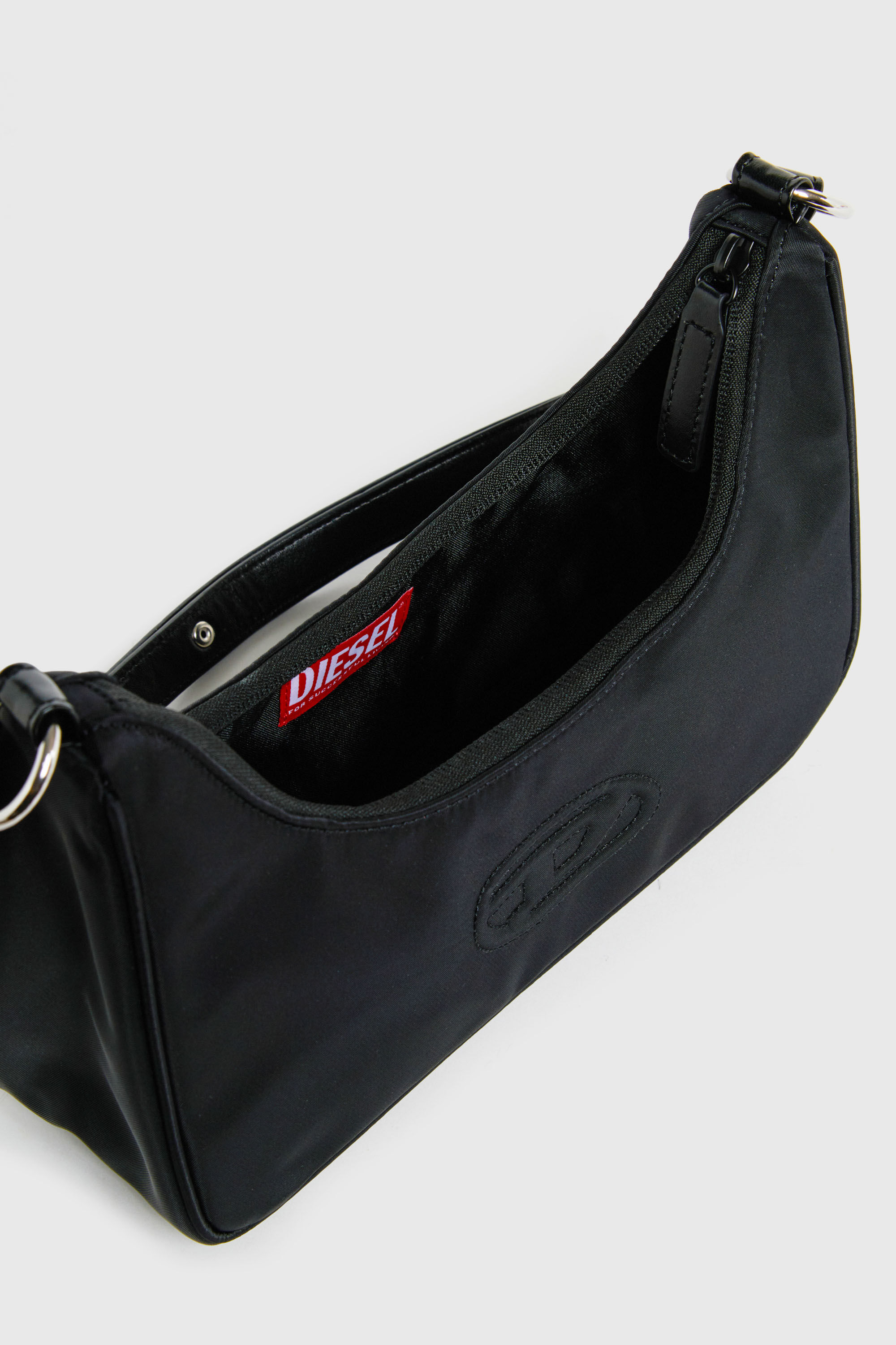 Diesel - WUNSY, Woman's WUNSY - Nylon shoulder bag with Oval D logo in Black - 4