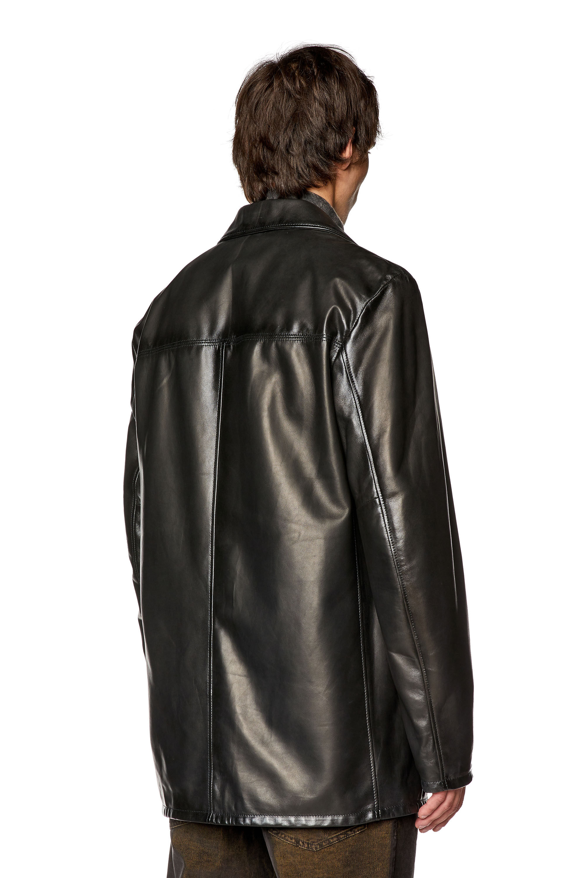 Men's Leather jacket with sprayed seams | Black | Diesel