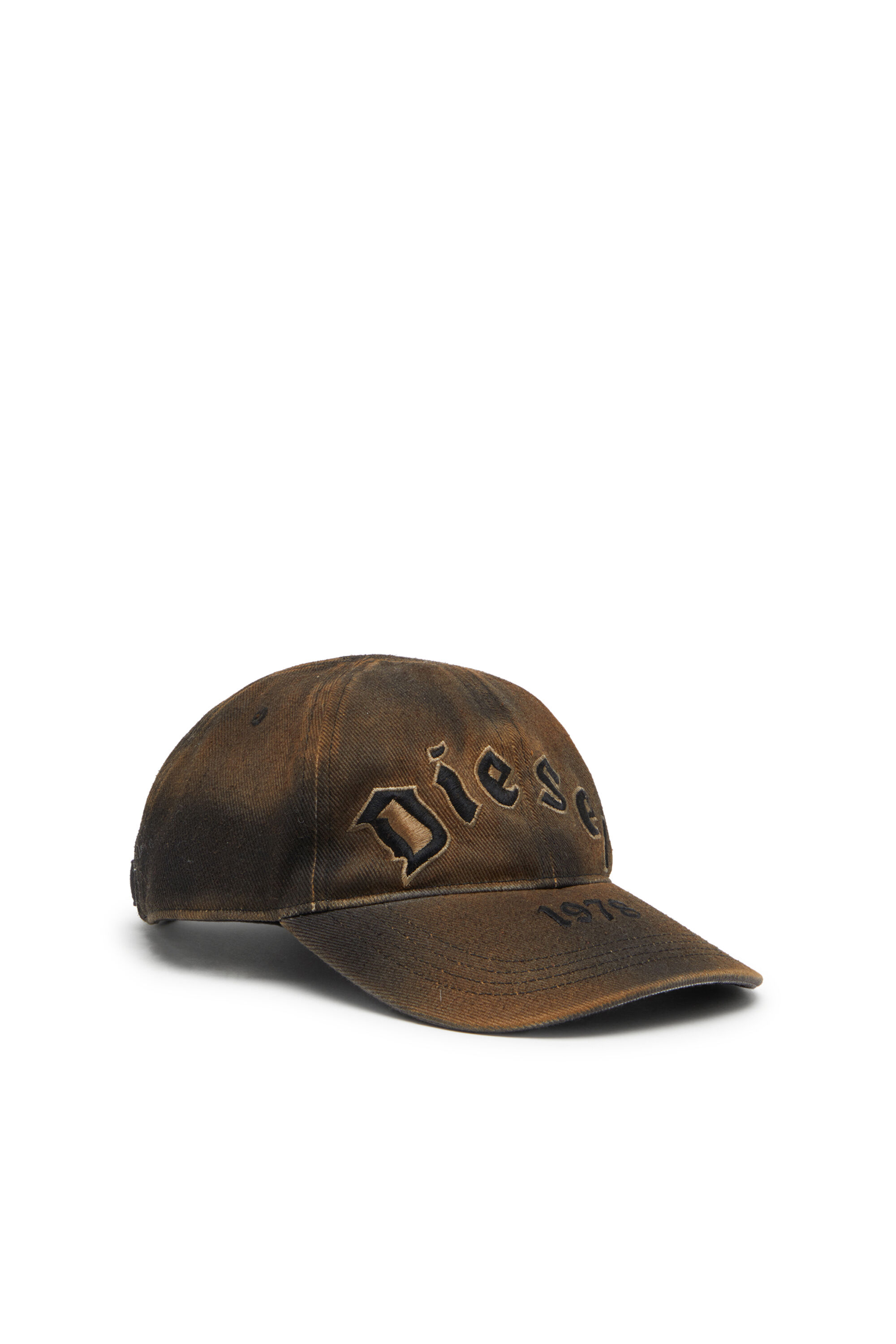 Diesel - C-SELGOT, Man's Cotton twill baseball cap with lived-in effect in Brown - 1