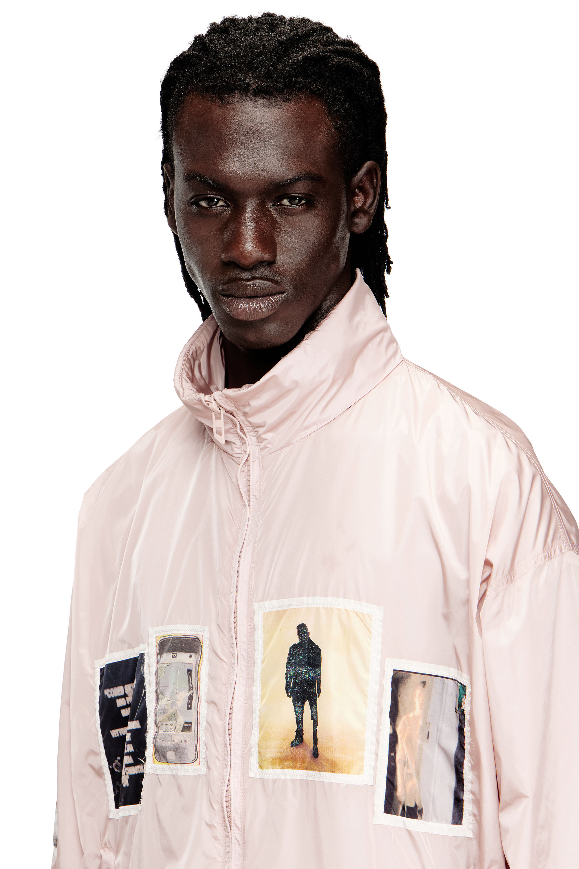 Diesel - J-CLAUS-A-GSBR, Man's Windbreaker with graphic patches in Pink - 5