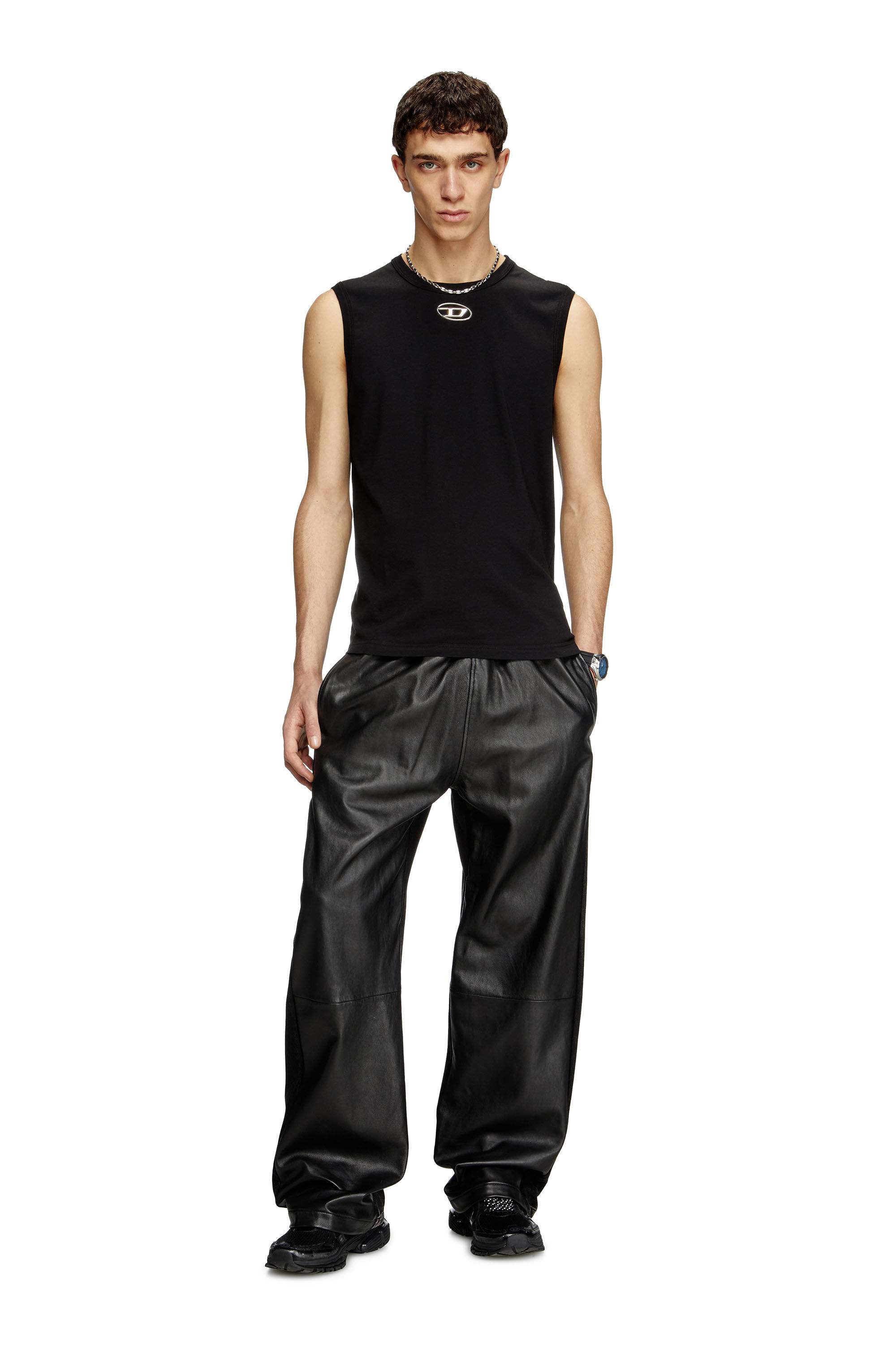 Men's Tank top with metallic Oval D | Black | Diesel LU
