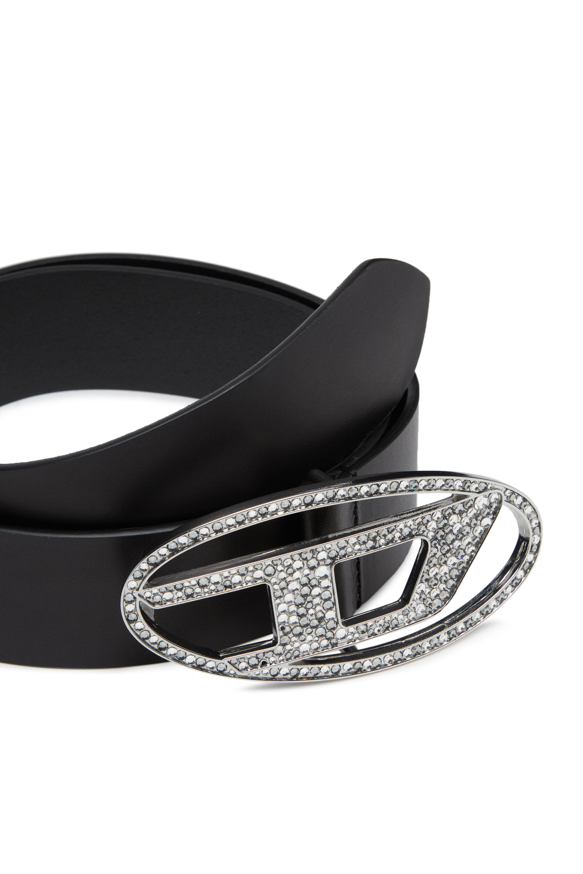 Women's Rhinestone-embellished leather belt | Black | Diesel