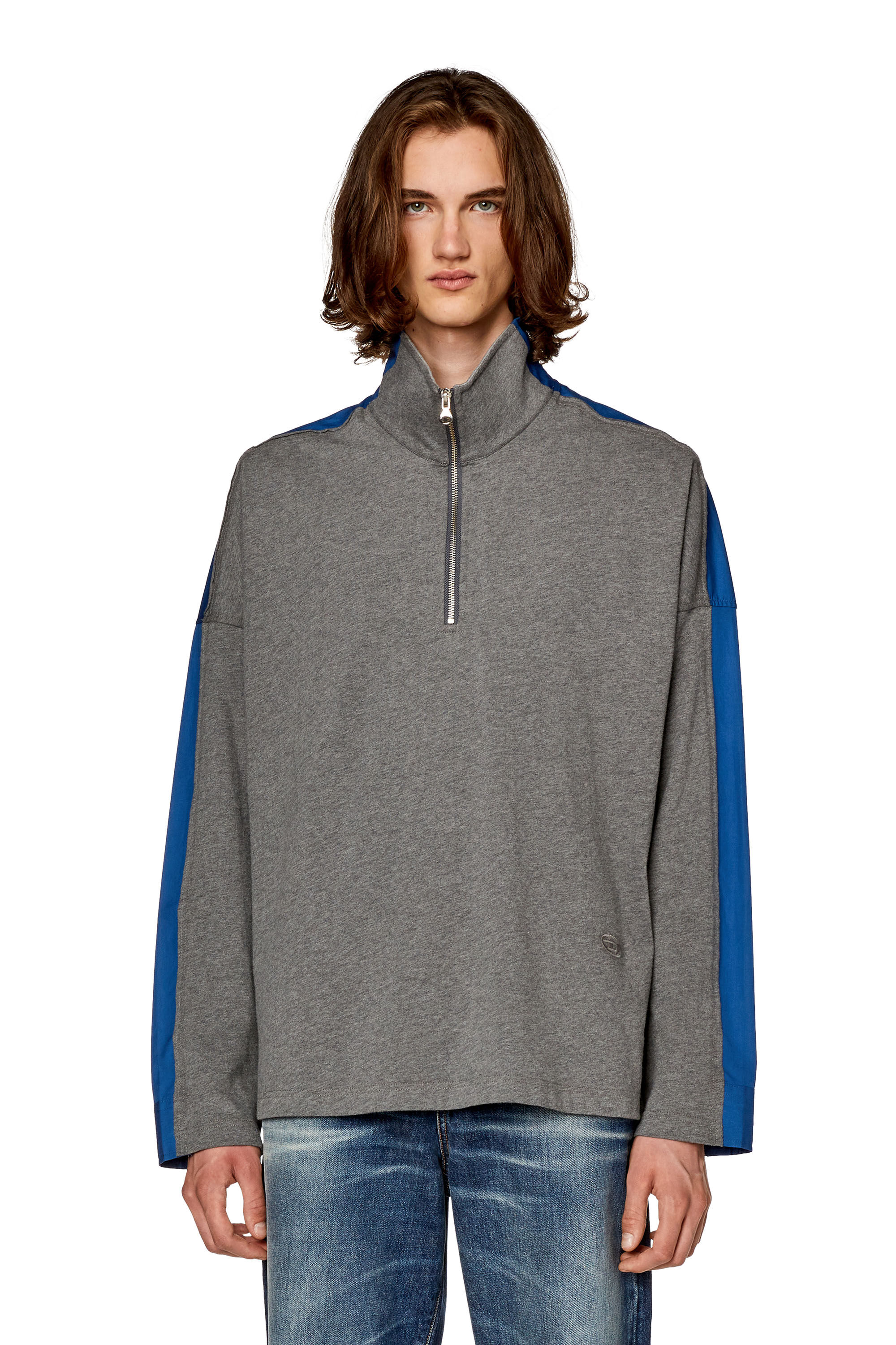 Diesel - S-GAND-A, Man's Hybrid shirt in jersey and poplin in Blue/Grey - 5