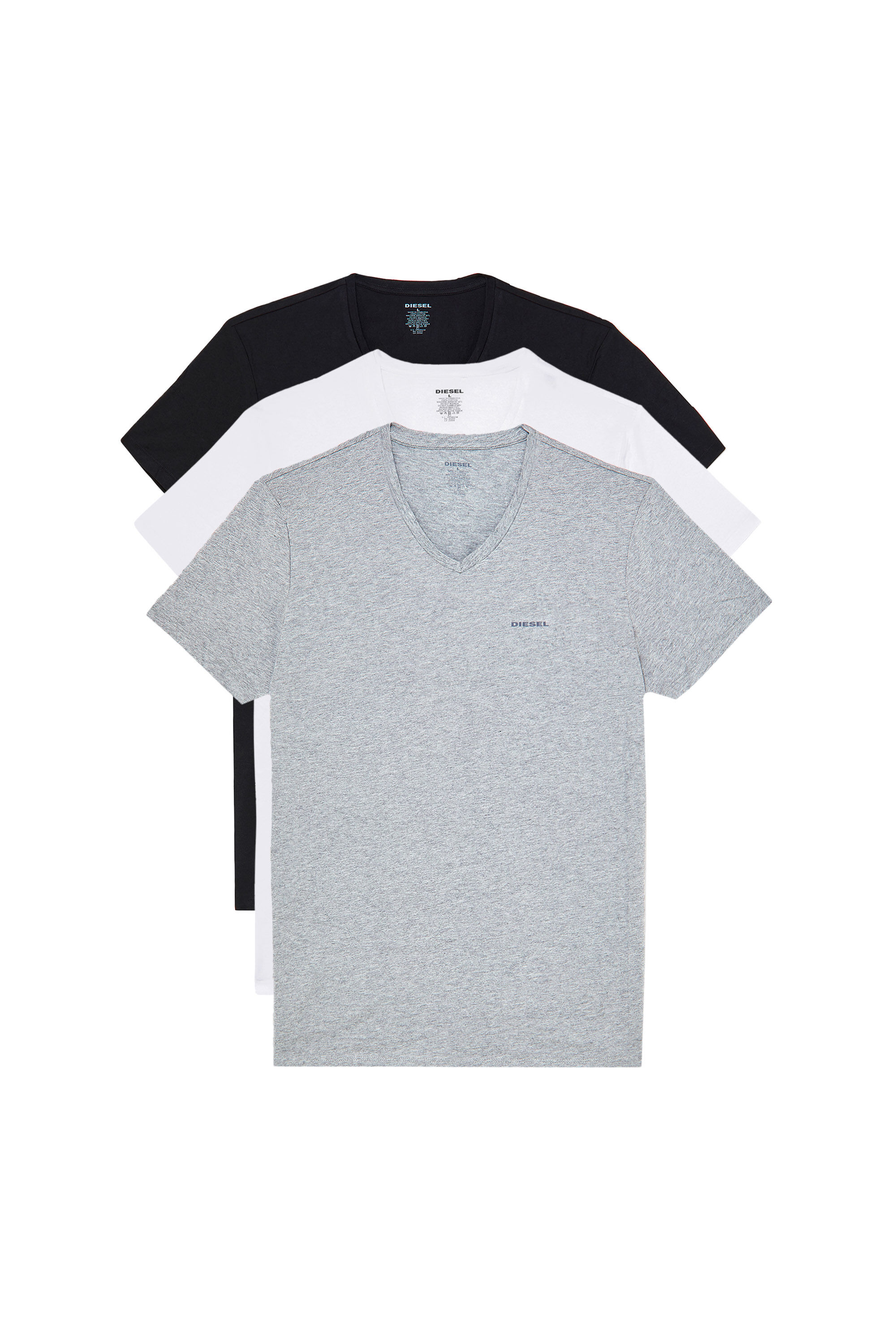White Grey Diesel Underwear Men/'s UMTEE Jake 3-Pack V-Neck T-Shirt Black
