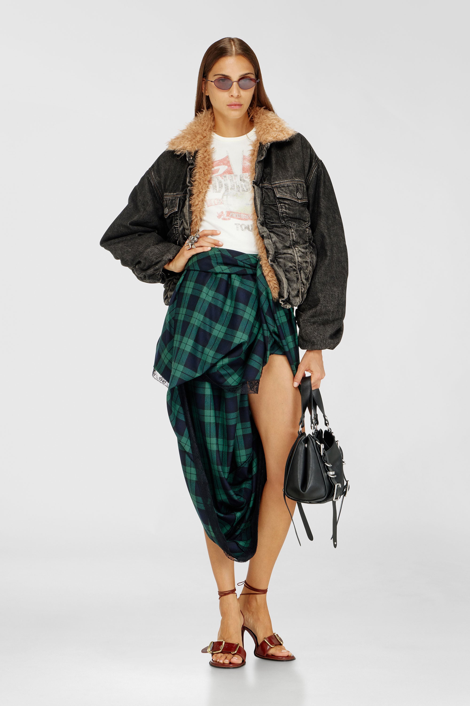 Diesel - D-CURLY-FSJ, Unisex's Teddy-lined trucker jacket in dirty-effect denim in Black/Dark grey - 7