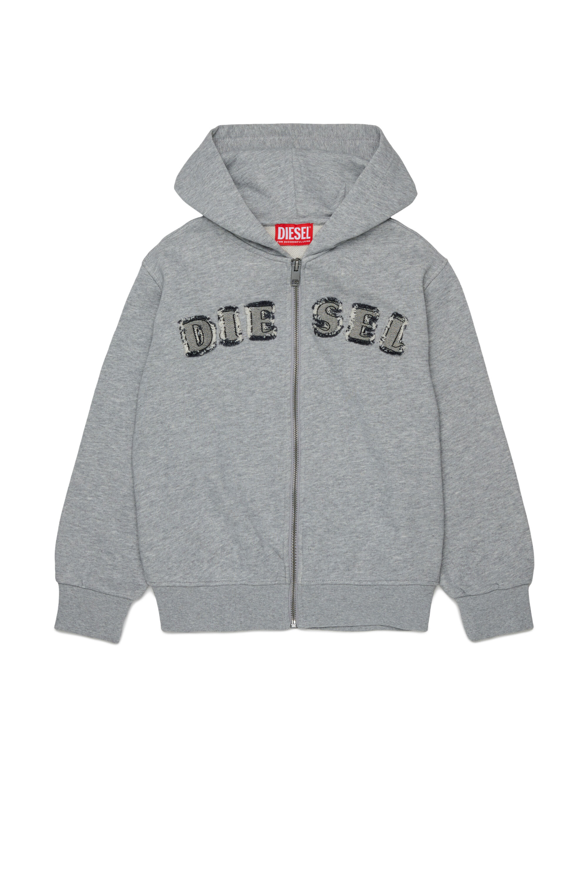 Diesel - SJEANSHOOD OVER, Man's Zip-up hoodie with frayed logo letters in Grey - 1