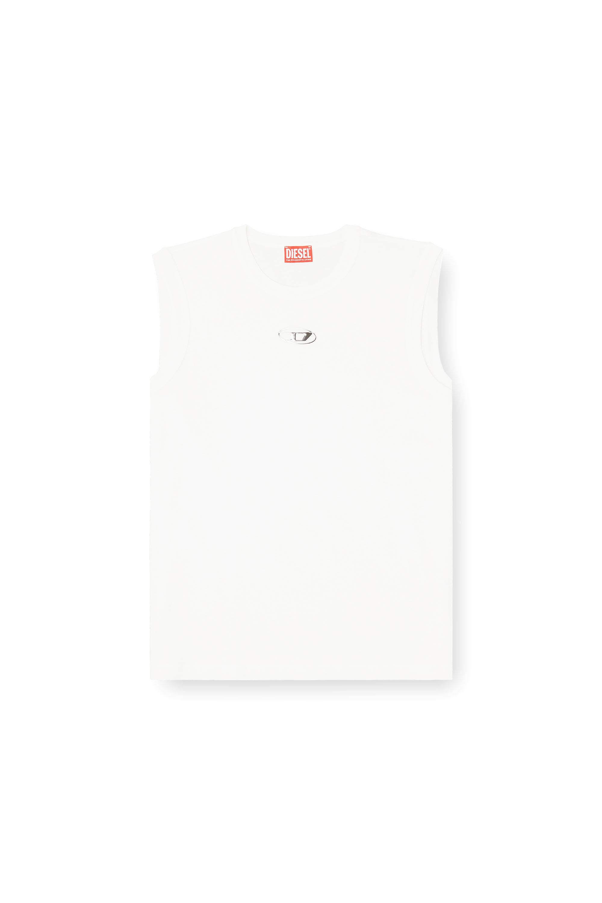 Diesel - T-BISCO-IOD, Man's Sleeveless cotton top with metallic Oval D in White - 2