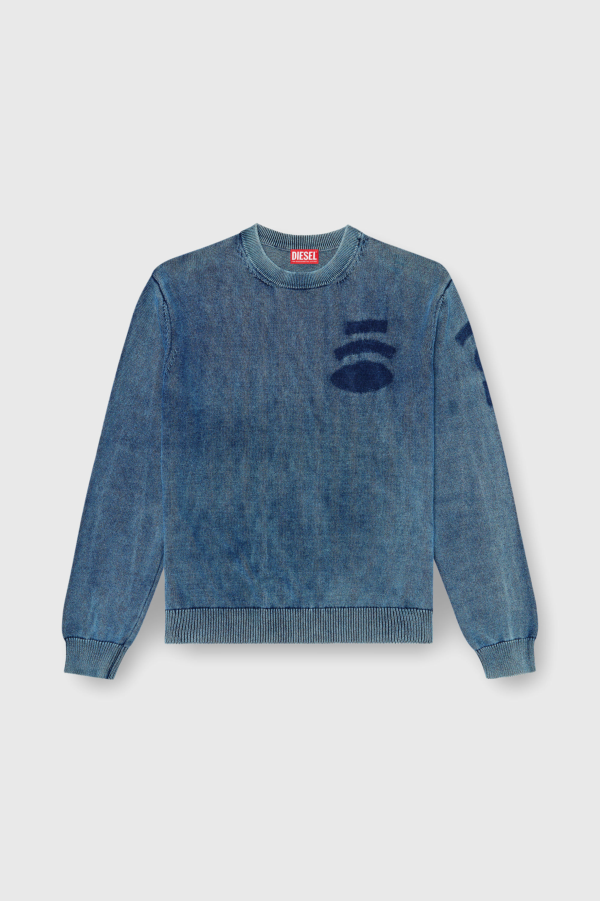 Diesel - K-PERNE, Man's Denim-look jumper with patch effects in Medium blue - 2