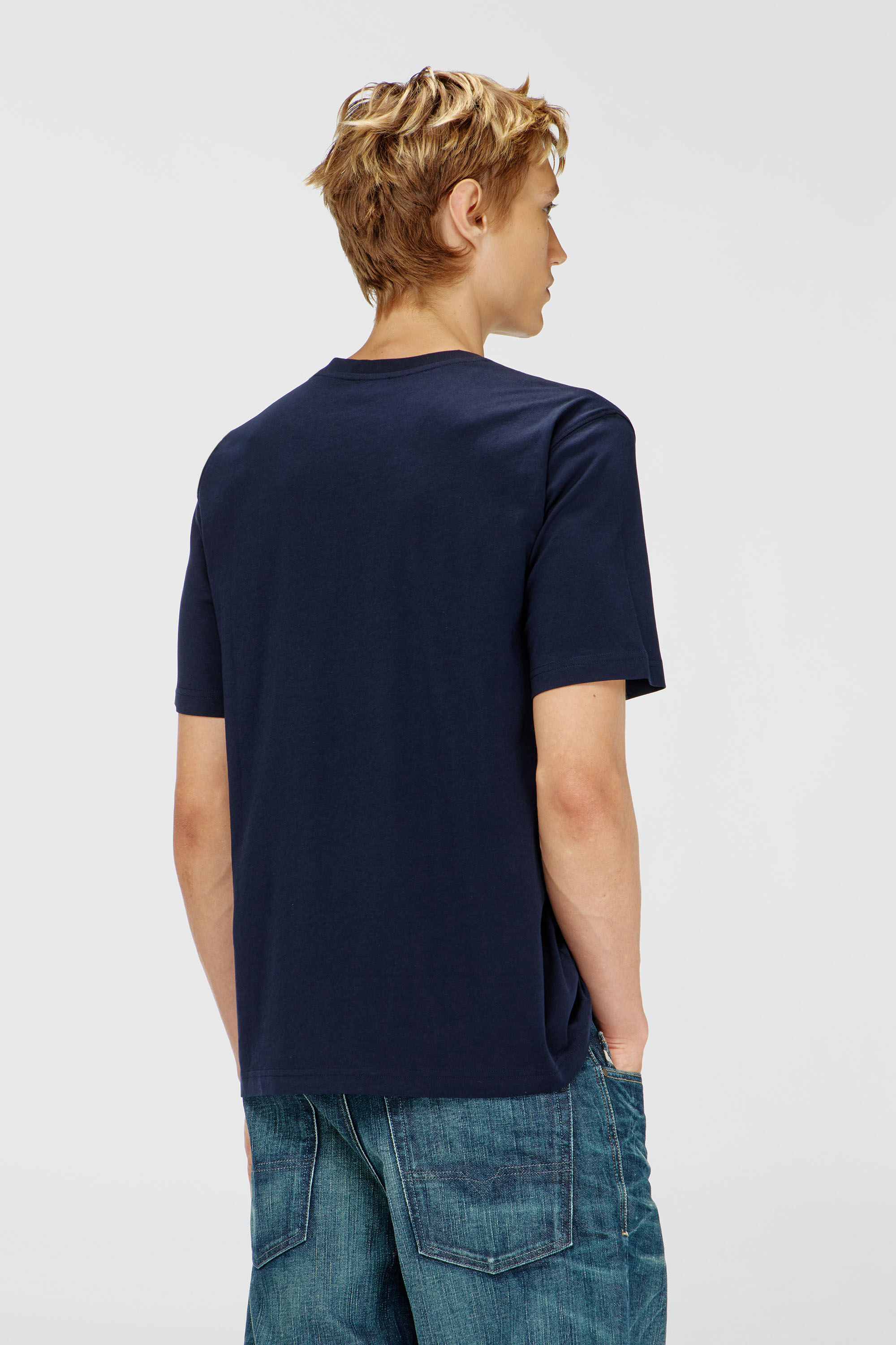 Diesel - T-JUST-OVA-T92, Man's Cotton T-shirt with tonal Diesel logo print in Navy Blue - 4