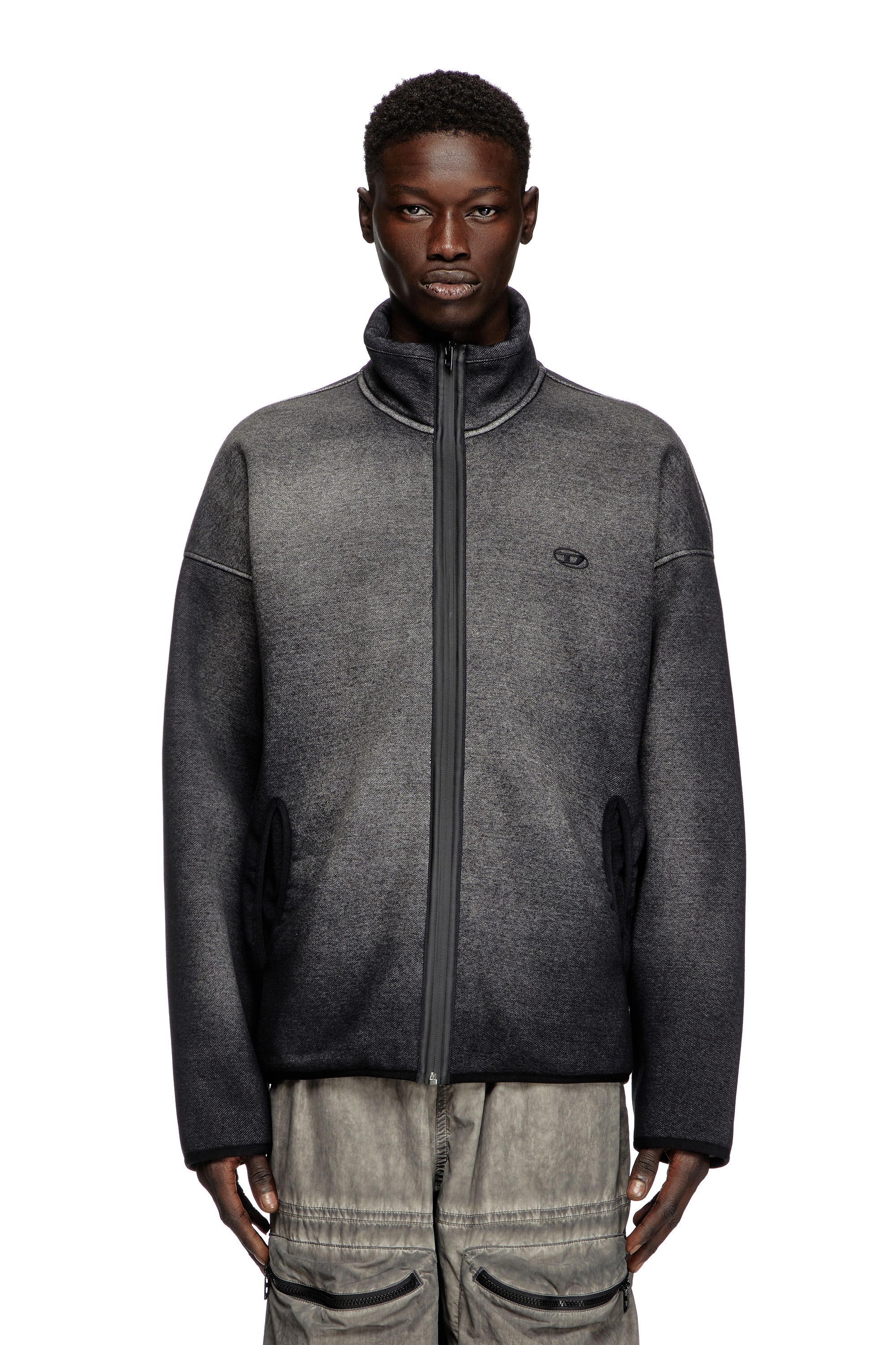 DIESEL アウターS Women's Zip-up sweatshirt in denim-effect jacquard | Black | Diesel