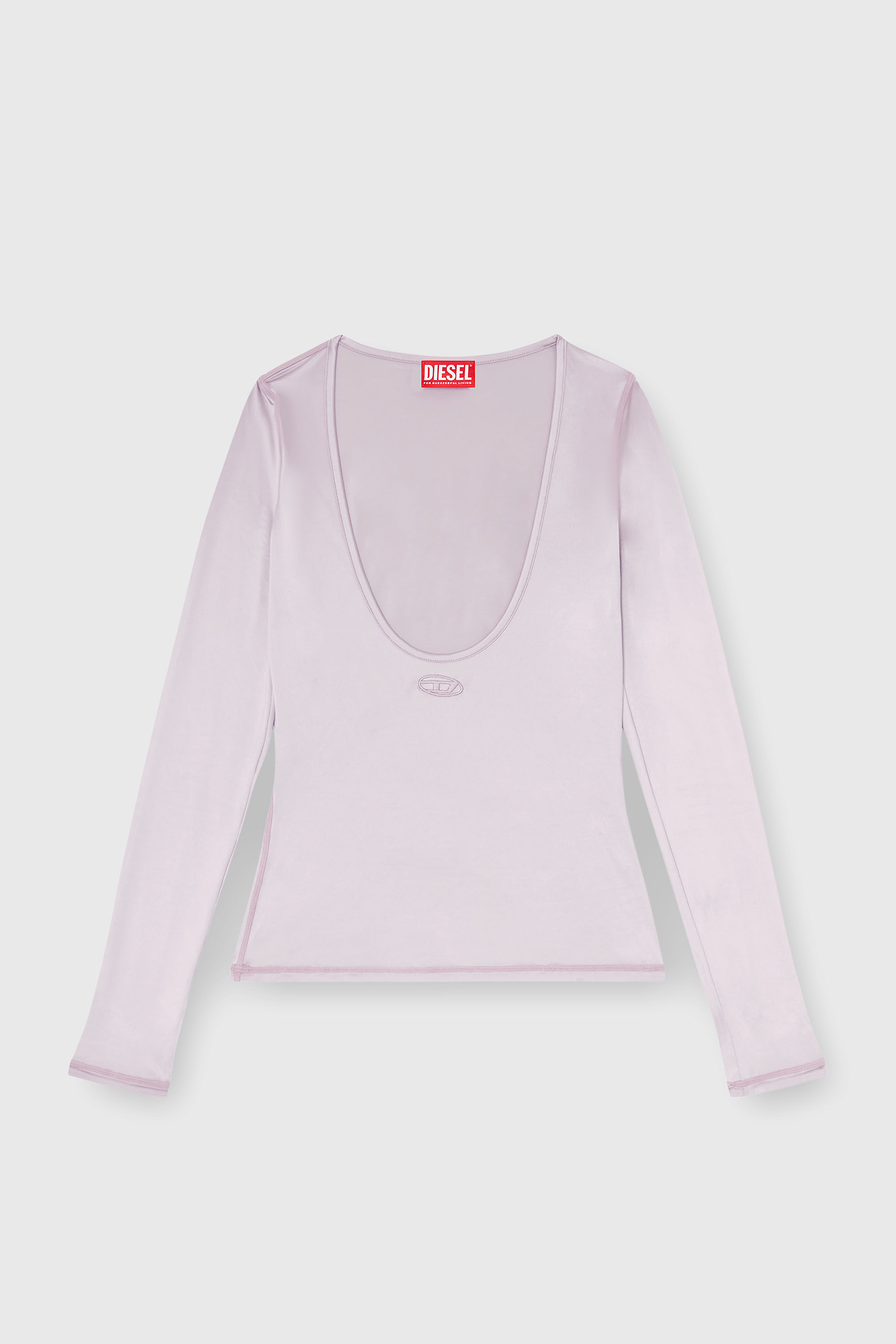 Diesel - T-ELPHIN-LS, Woman's Nylon slim top scoop neck with Logo Oval D embroidery in Lilac - 2