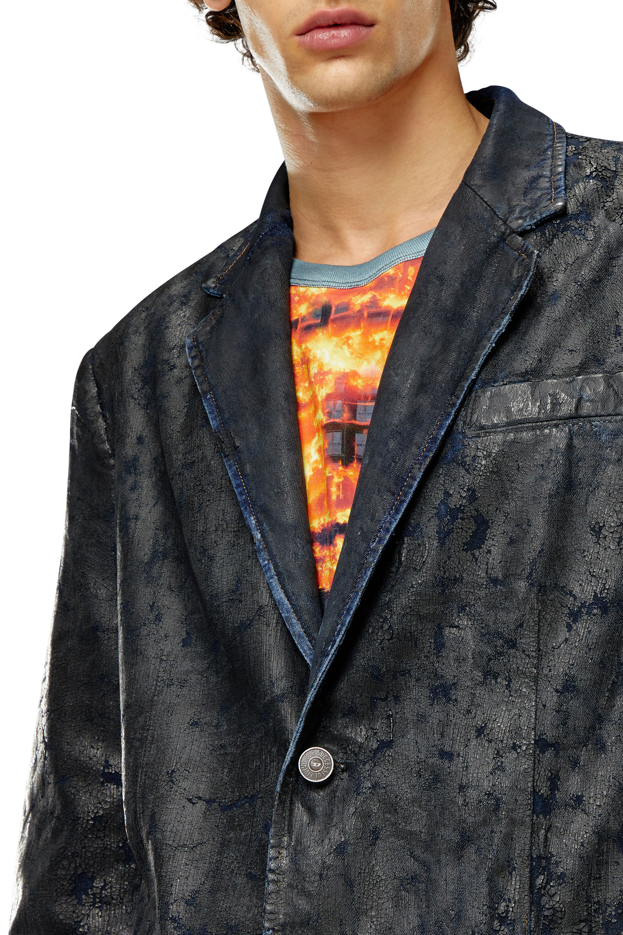 Diesel - D-BLA-FSE, Man's Denim blazer with craquel&eacute; coating in Black - 5
