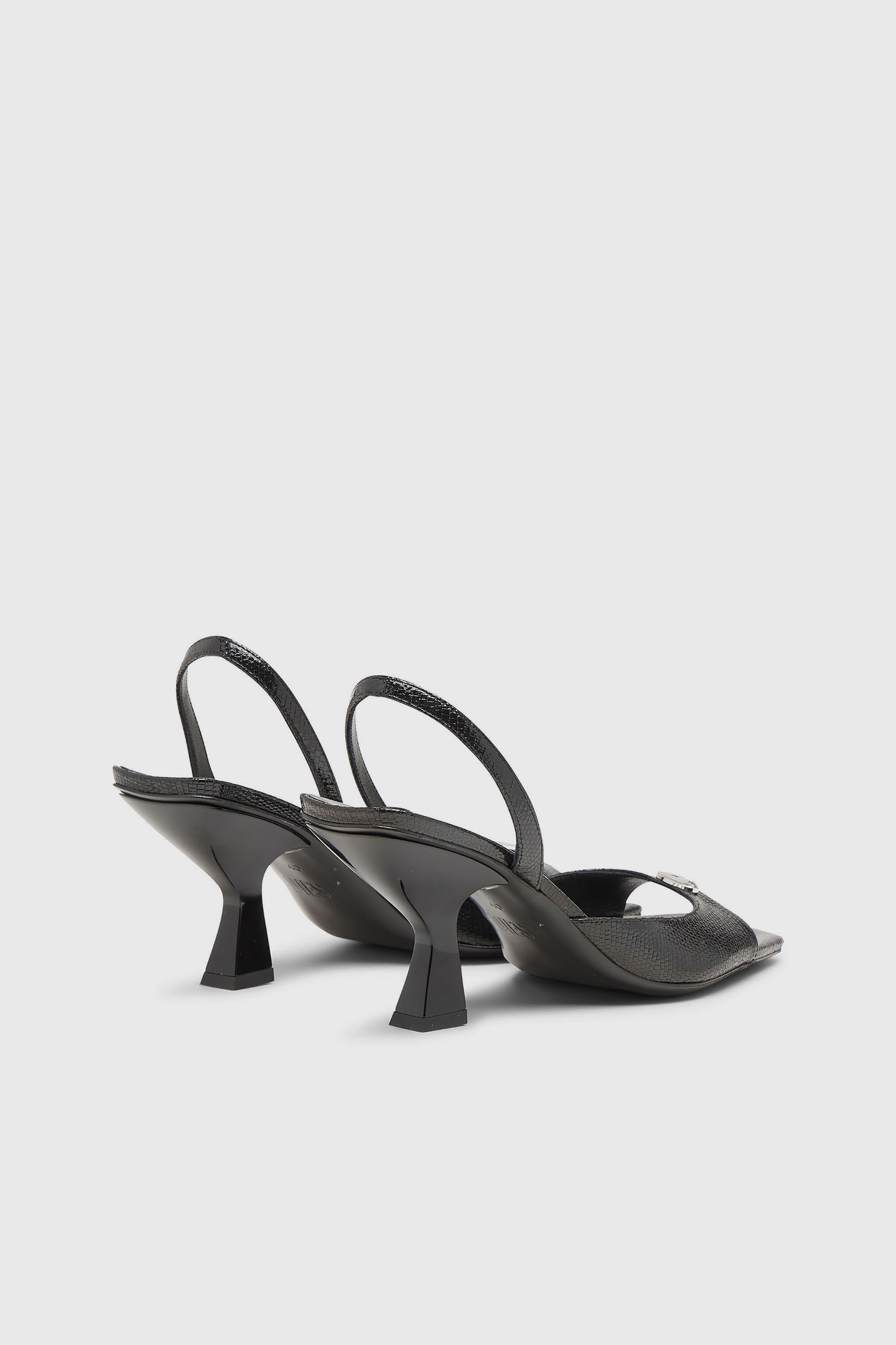 Diesel - D-AMBER 75 SANDAL, Woman's D-Amber-Slingback sandals in lizard-effect leather in Black - 3