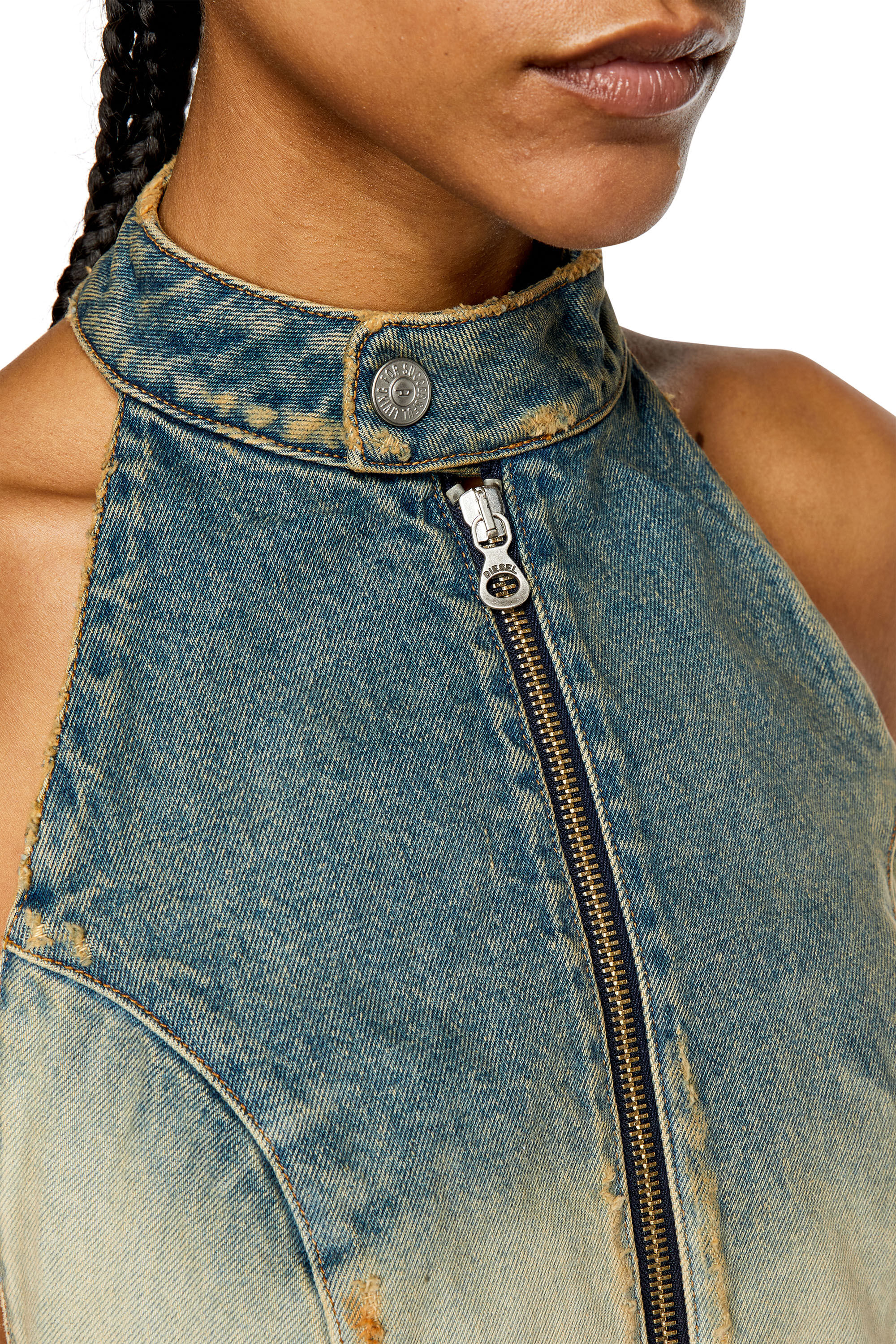 Diesel - DE-BIK-FSC, Woman's Open-back top in lace denim in Light Blue - 5