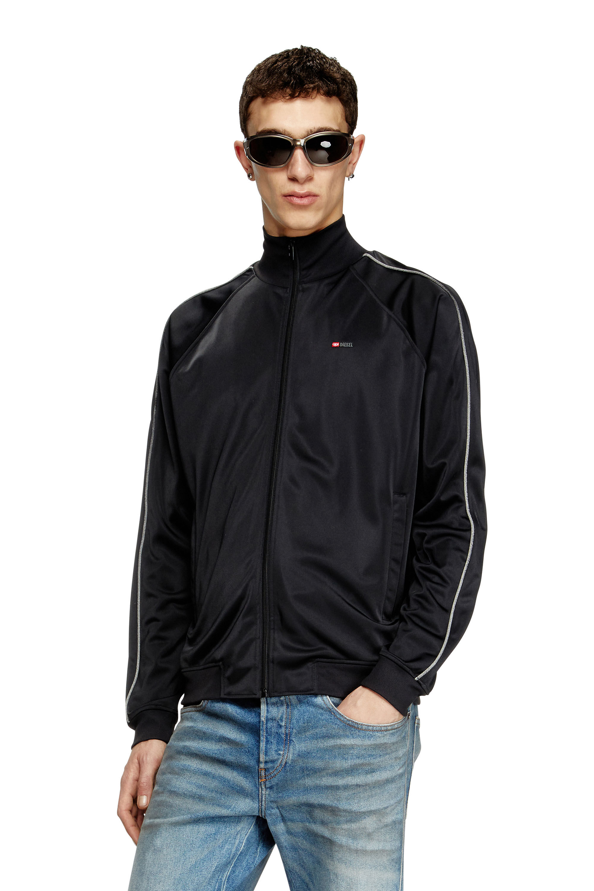 Diesel - S-RARMERO, Man's Track jacket with micro-logo embroidery in Black - 3