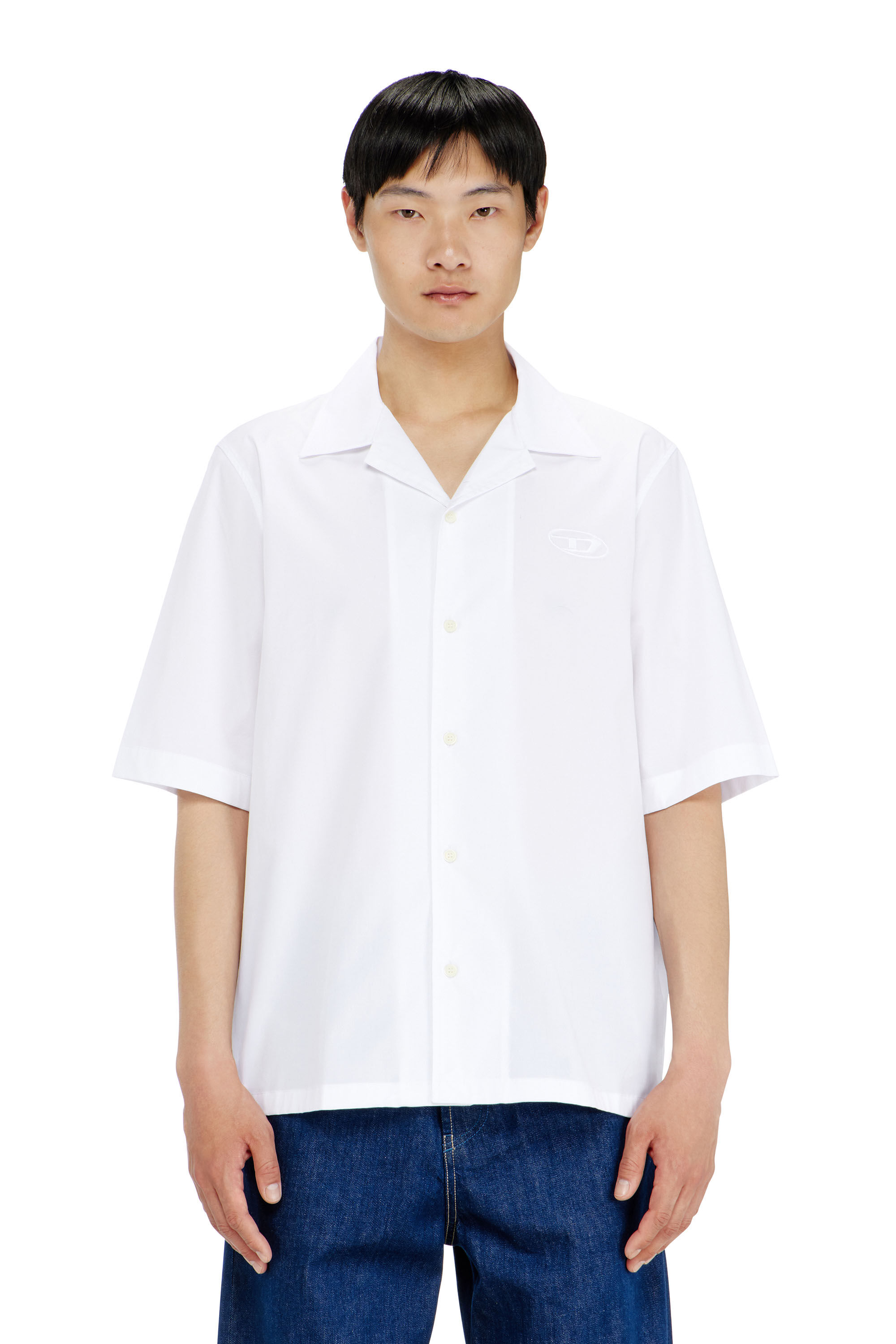 Diesel - S-MAC-GSBH, Man's Stretch poplin shirt with Oval D embroidery in White - 2