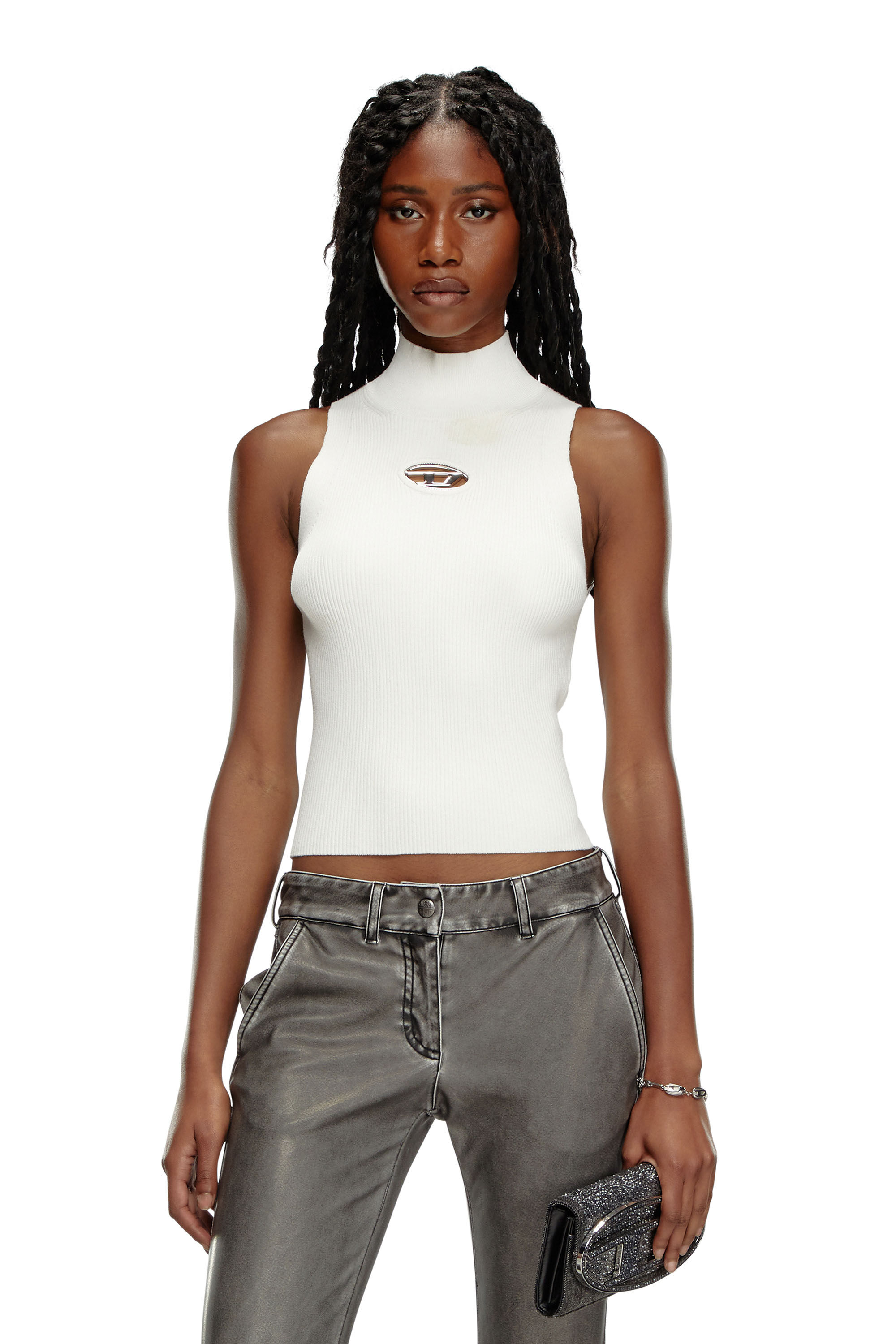◆DIESEL◆ M Onerbox Sleeveless T-shirt White A130200DLAX100 Women's Ribbed-knit turtleneck top | White | Diesel