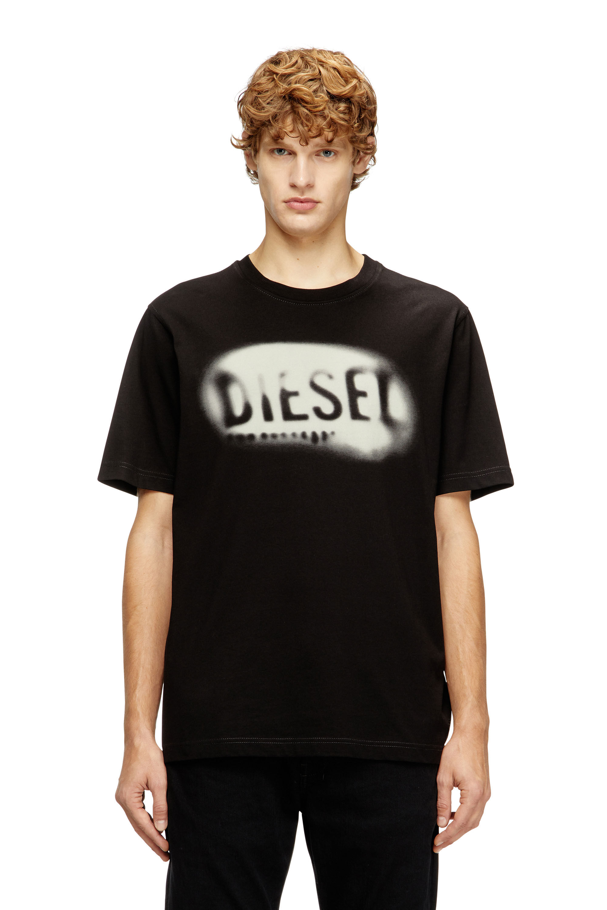 Men's Light cotton T-shirt with faded logo | Black | Diesel LU