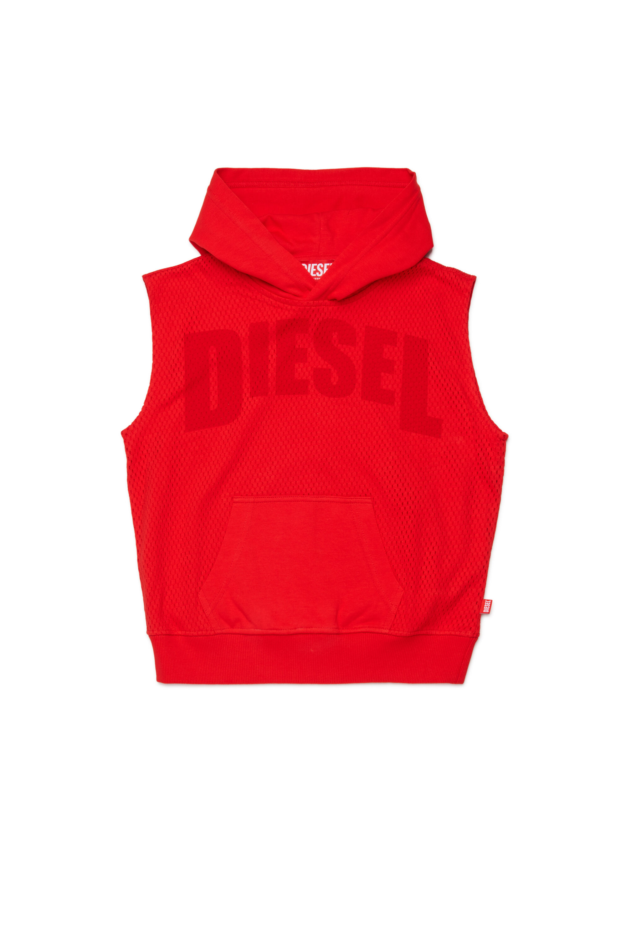 Diesel - SMESH OVER, Man's Sleeveless hoodie in cotton mesh in Red - 1