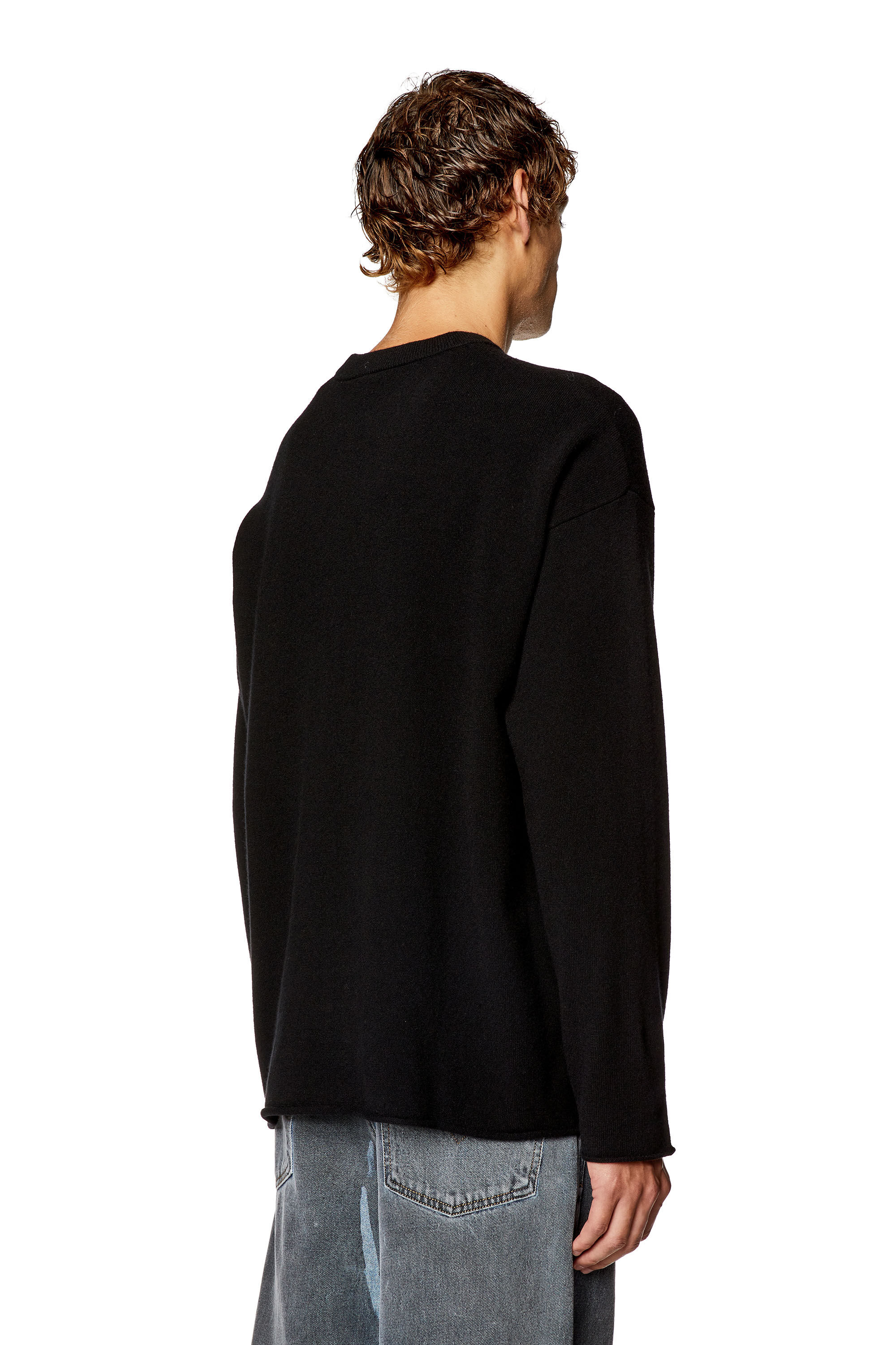 Diesel - K-FLOYD, Man's Wool jumper with peel-off Super Logo in Black - 3