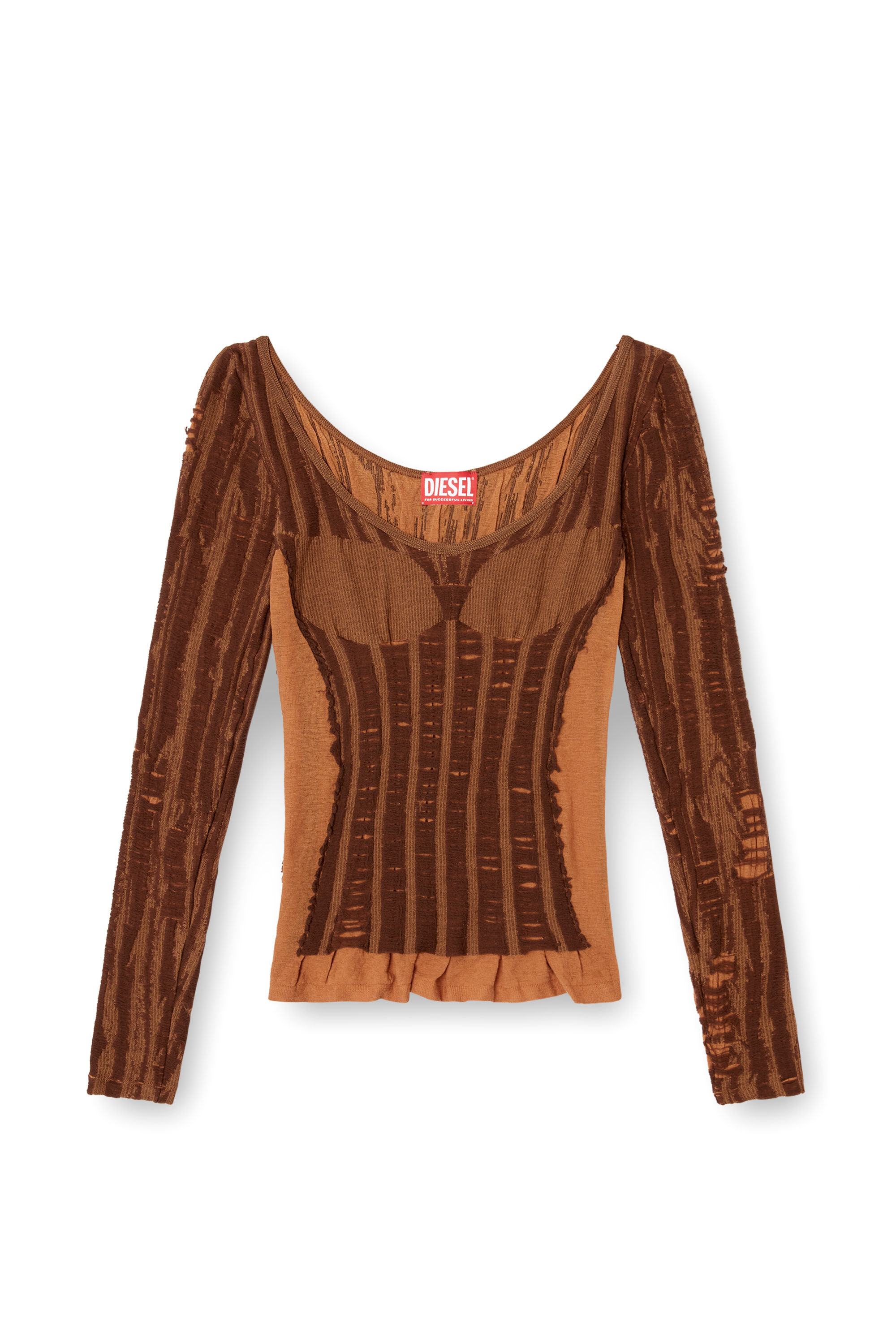 Diesel - M-CALAI, Woman's Seamless top with lingerie illusion in Brown - 2