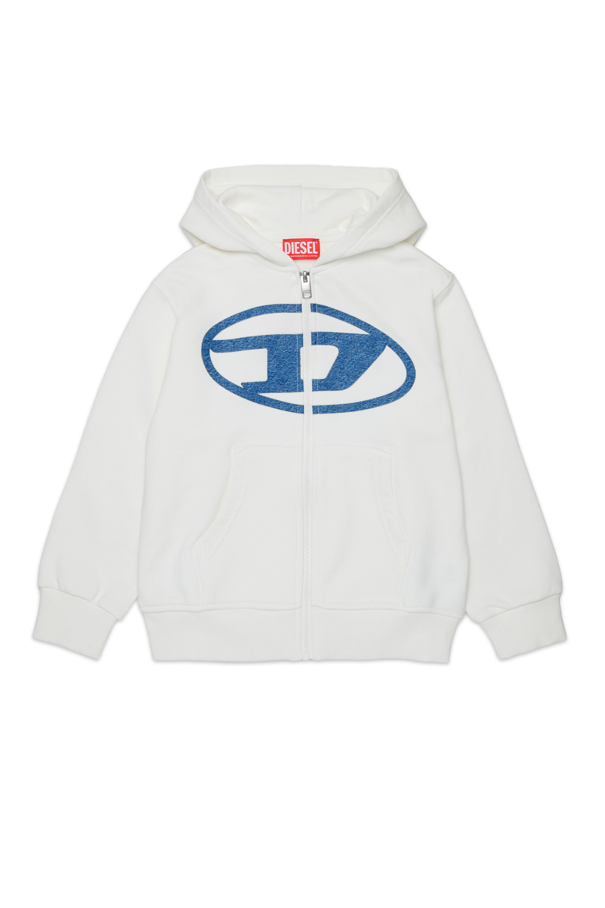 Diesel - SLOGY OVER, Man's Zipped hoodie with maxi print in White - 1