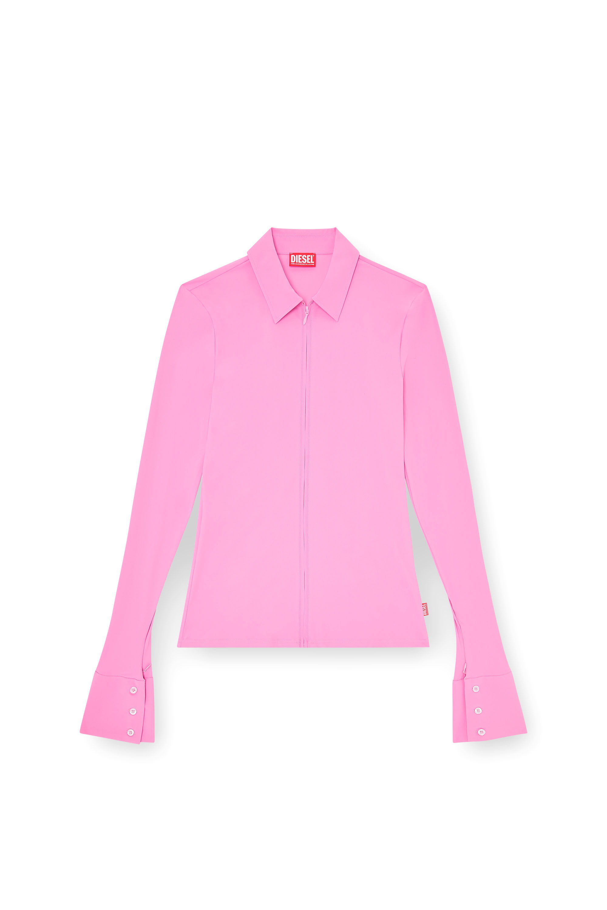 Diesel - S-LOKID, Man's Second-skin zip shirt in Lycra in Pink - 2