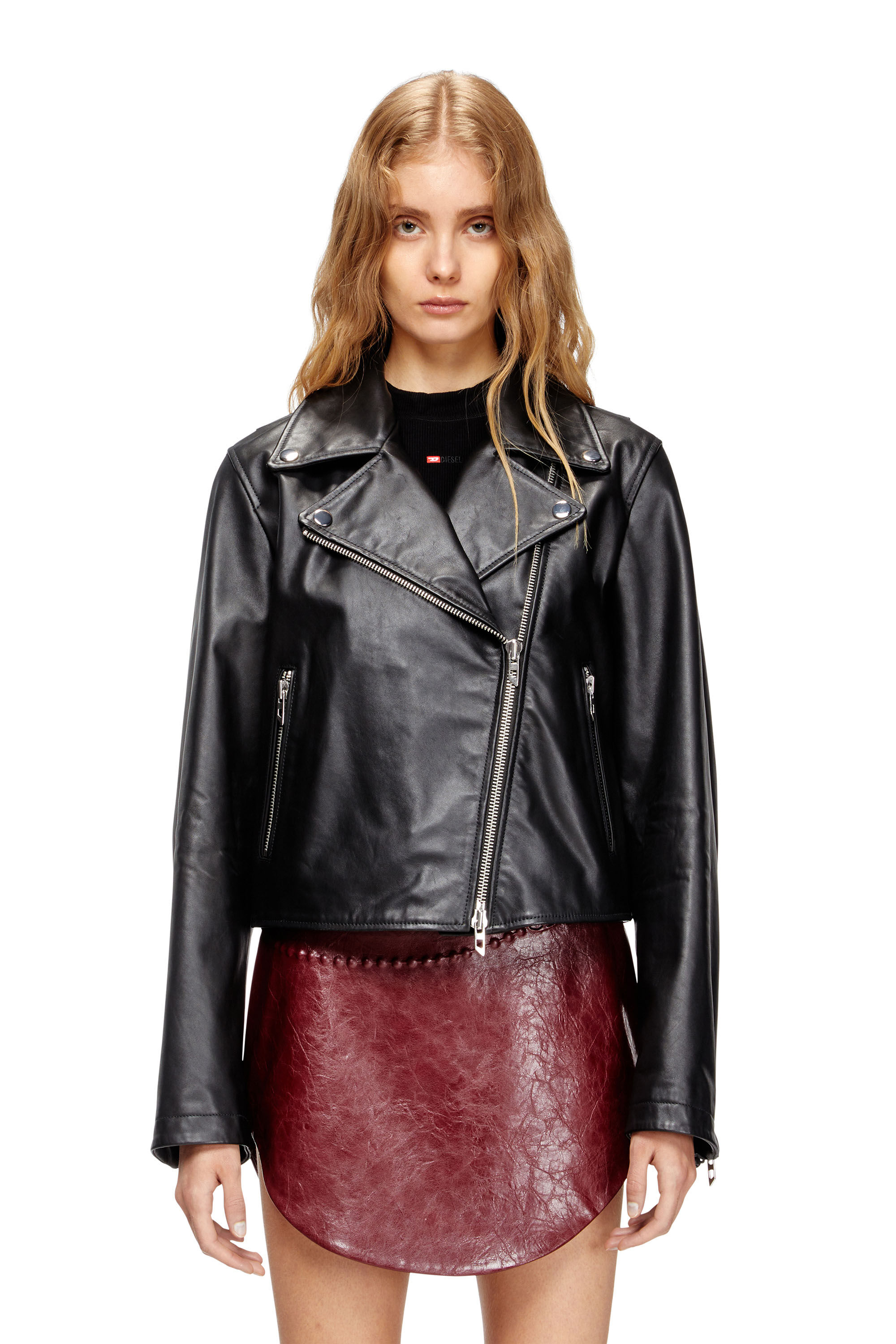 Diesel - L-UNATIC, Woman's Biker jacket in waxed leather in null - 3