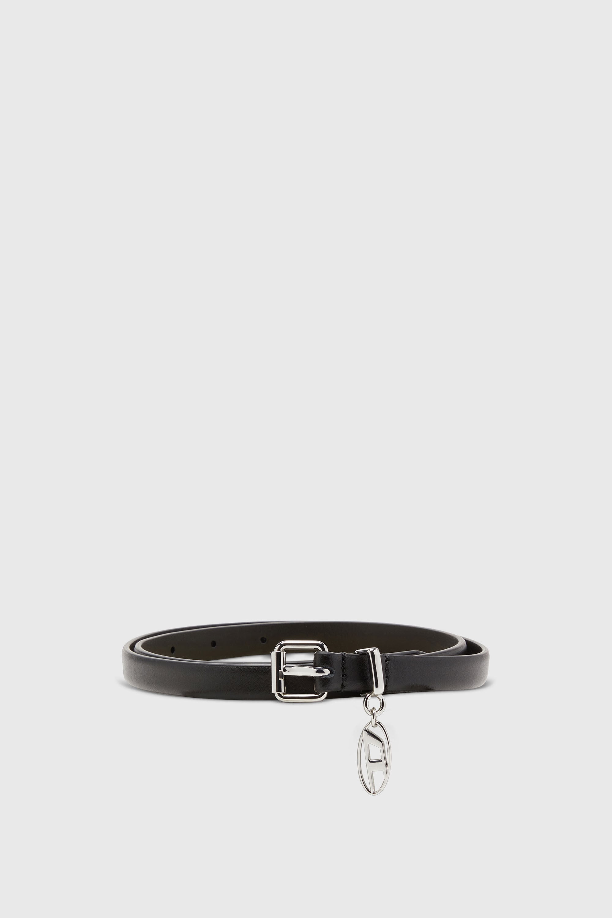 Diesel - B-CHARM-OVAL D, Woman's 1.5 cm slimleather belt with Oval D charm in Black - 1