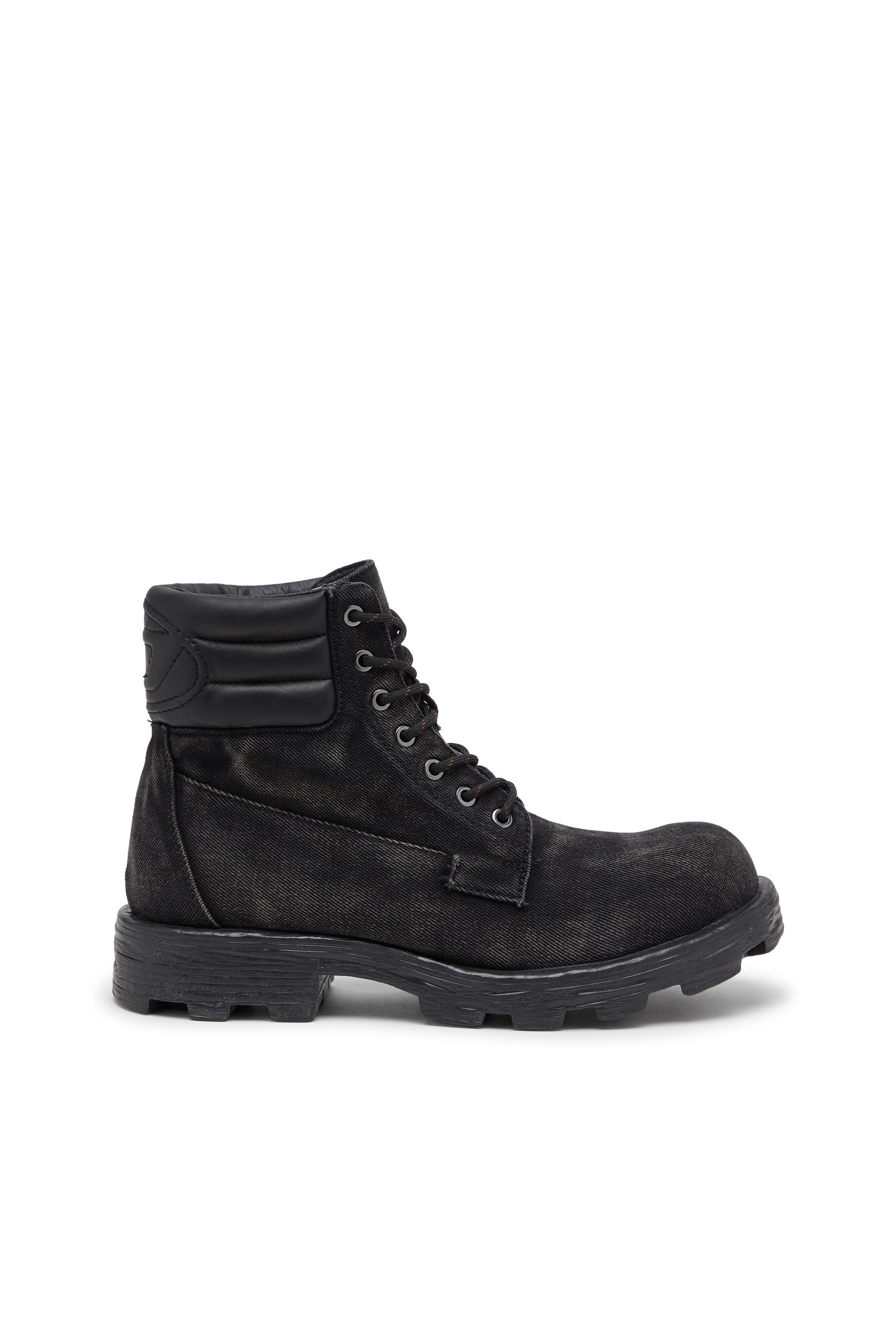 Men's D-Hammer-Combat boots in denim and leather | Black | Diesel LU