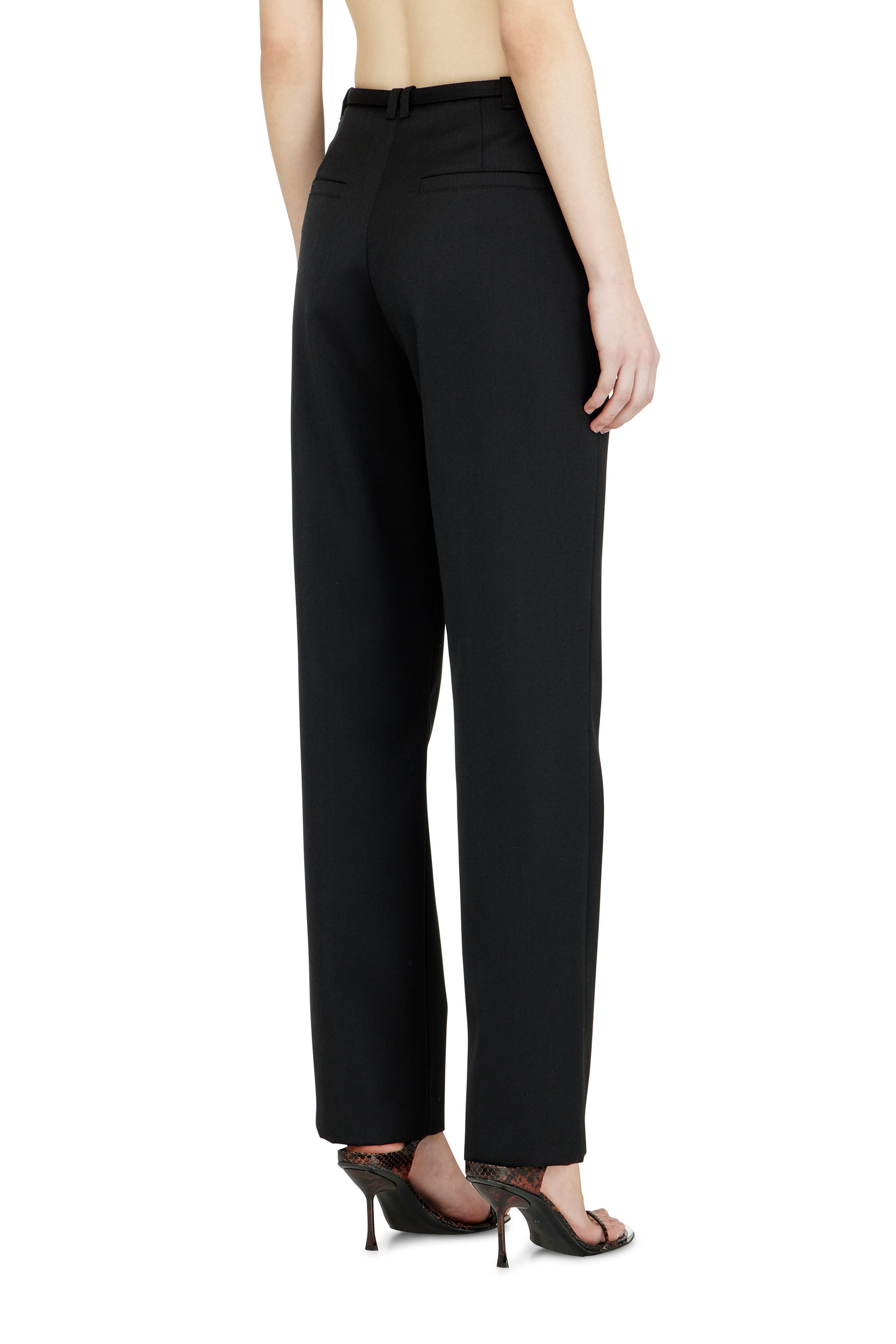 Diesel - P-IXIE-1, Woman's Tailored pants with biker belt strap in Black - 4